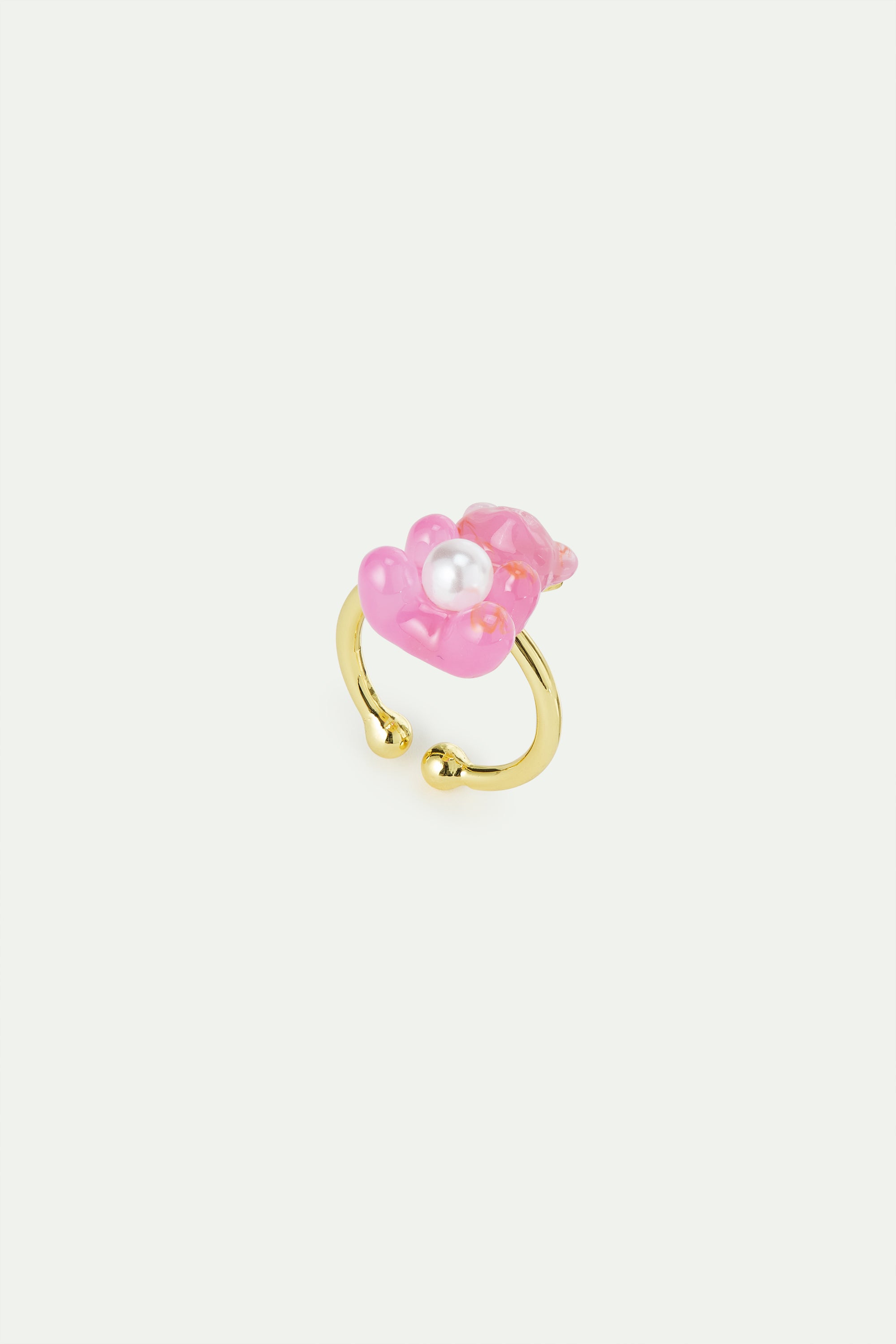 Bague ajustable nounours candy rose et perle fantaisie blanche