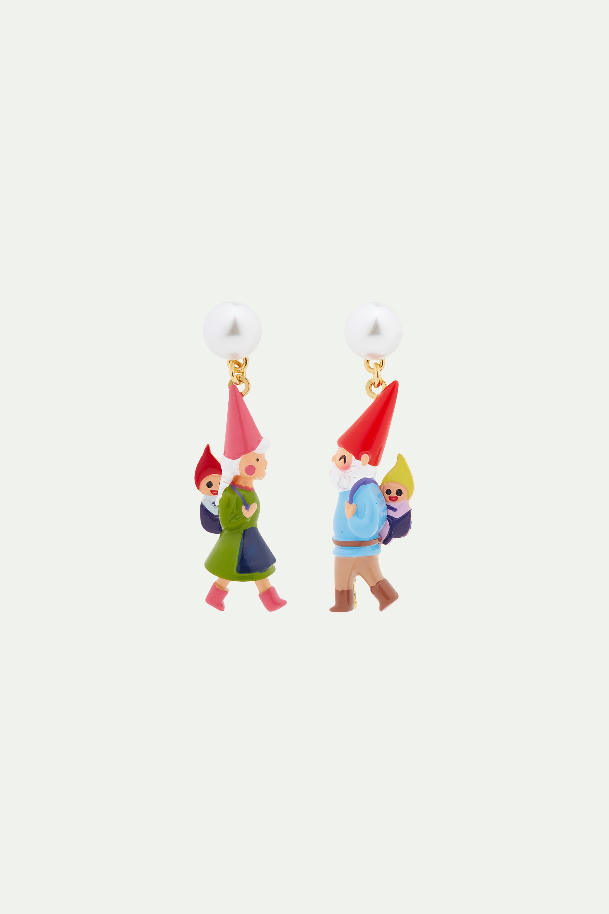Hiking Garden gnome family clip-on earrings