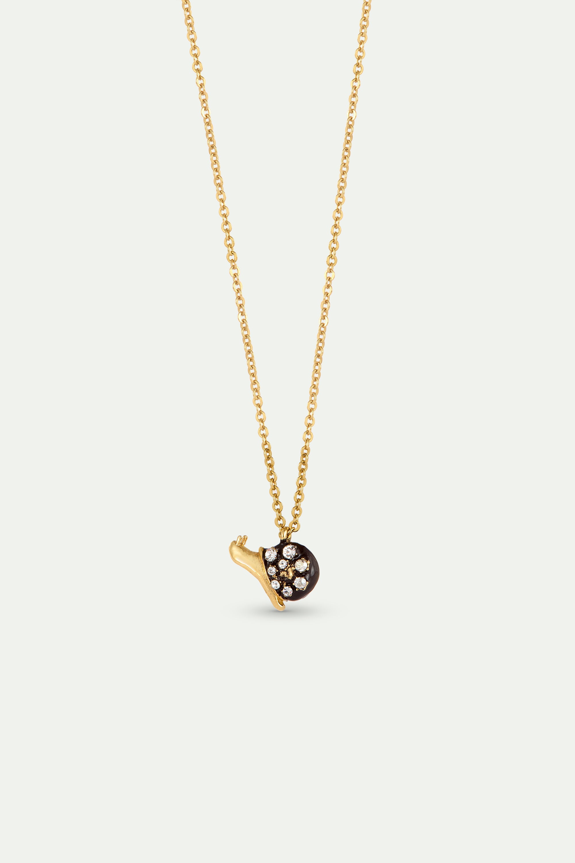 Collier pendentif escargot noir et doré, cristaux