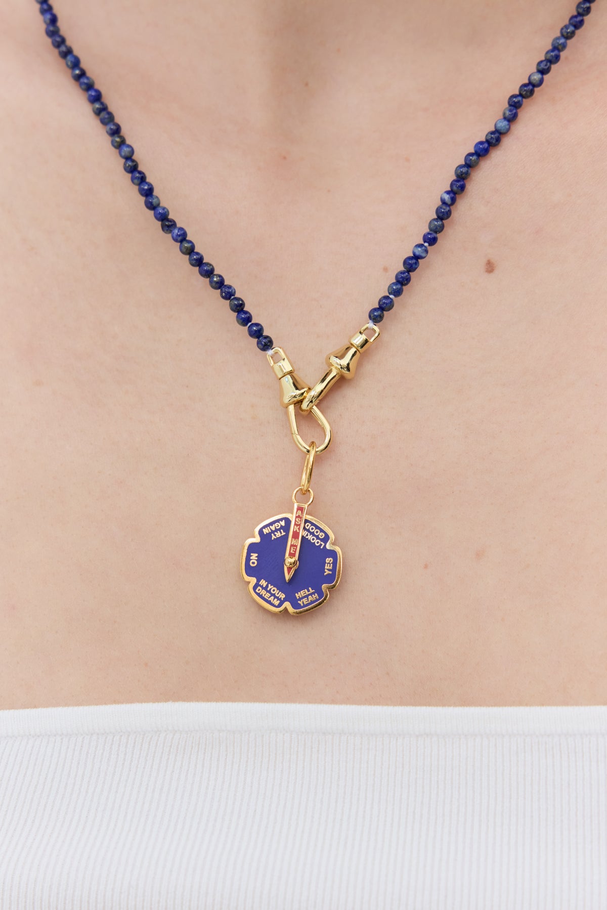 Thin blue lapis lazuli bead necklace