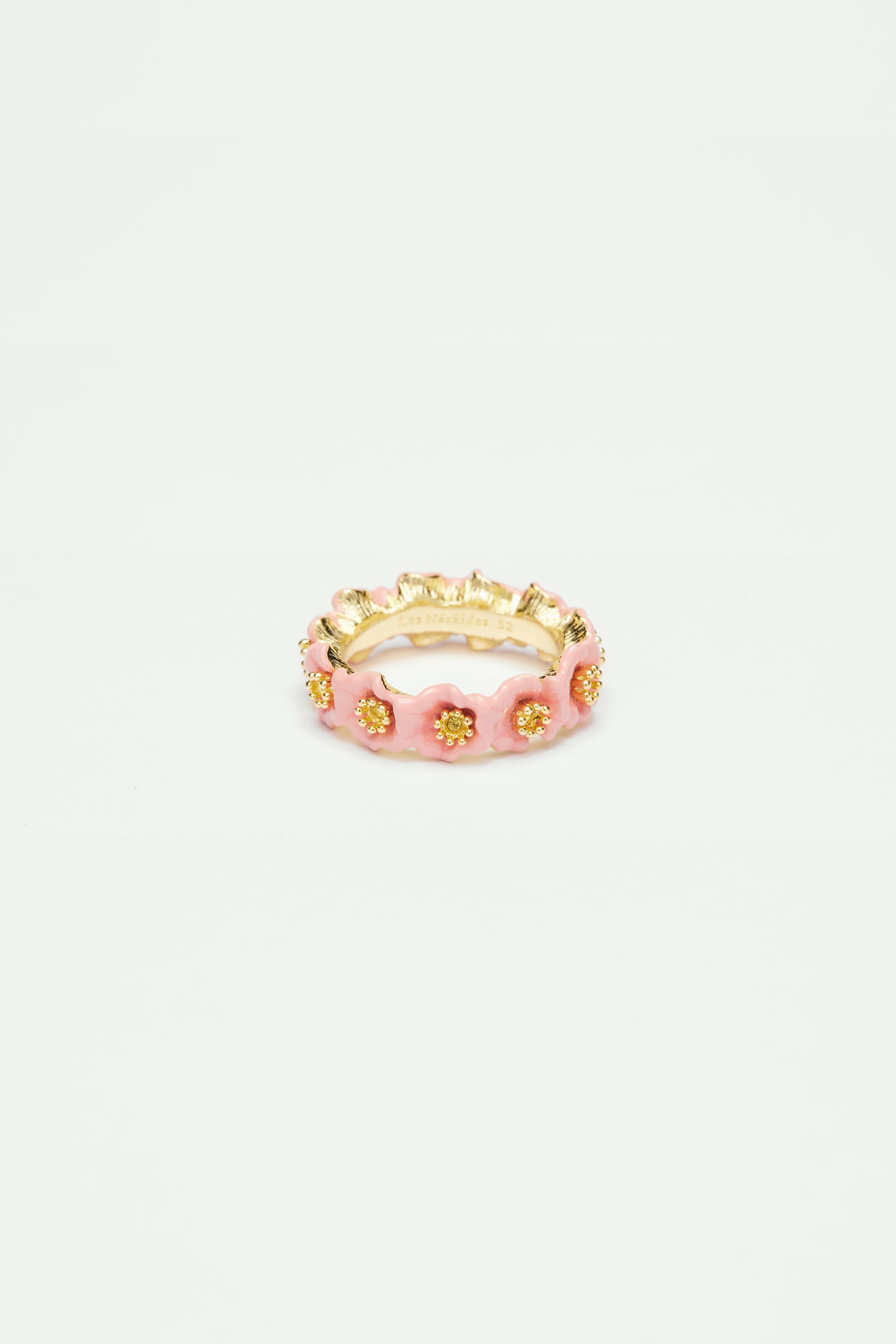 Pink Flowers and Golden Pistils Thin Ring
