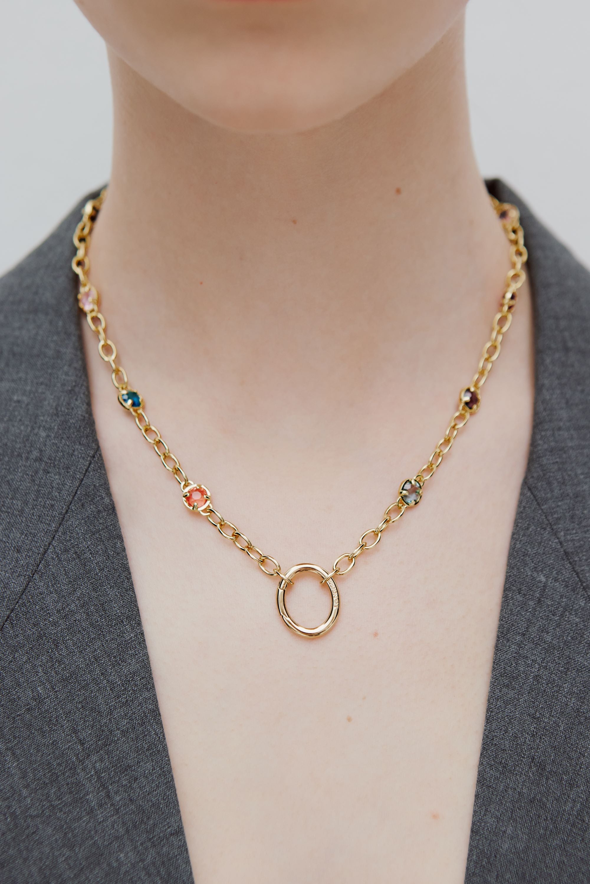 Chaine pour collier pendentif et cristaux multicolores