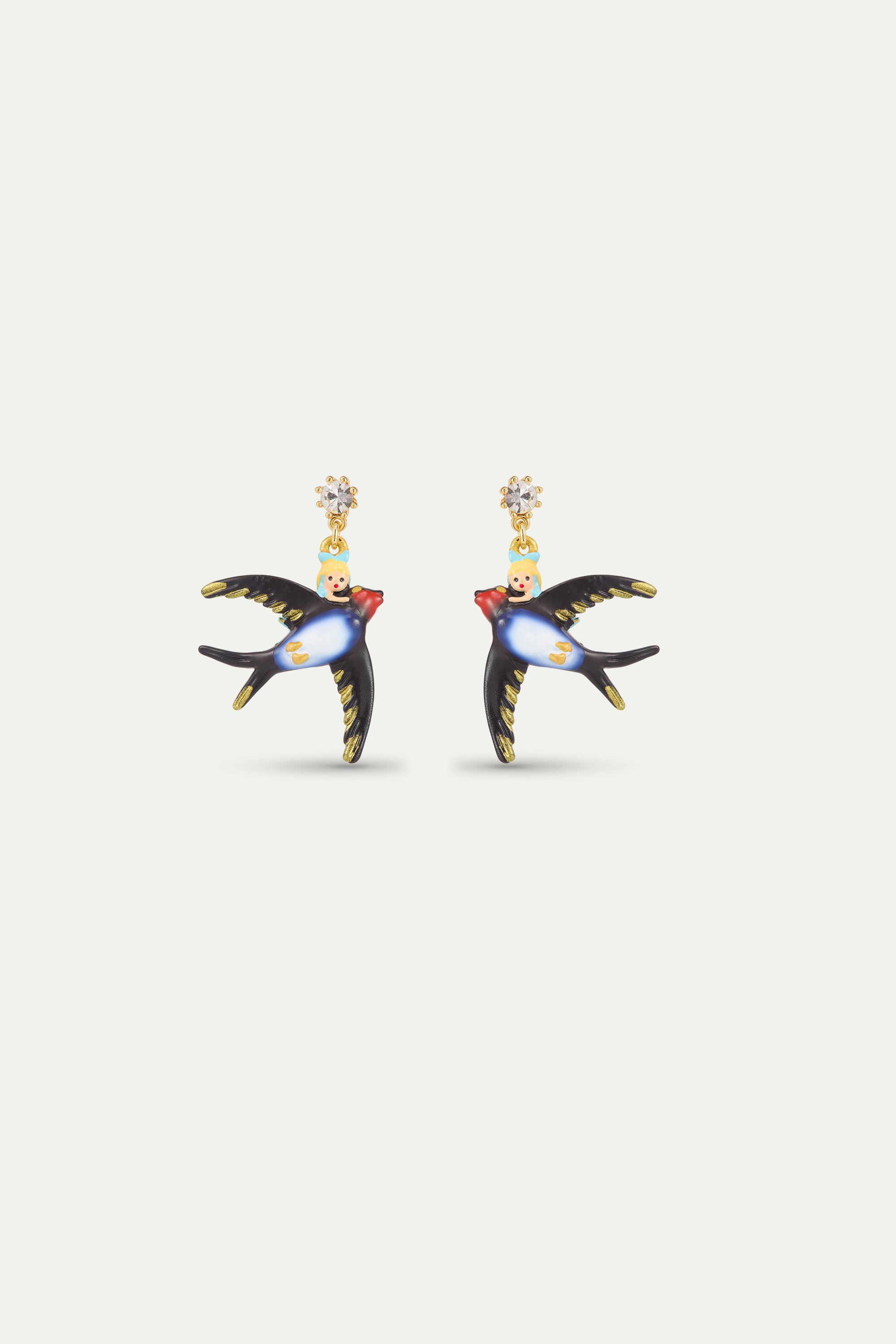 Boucles d'oreilles Alice, hirondelle et cristal