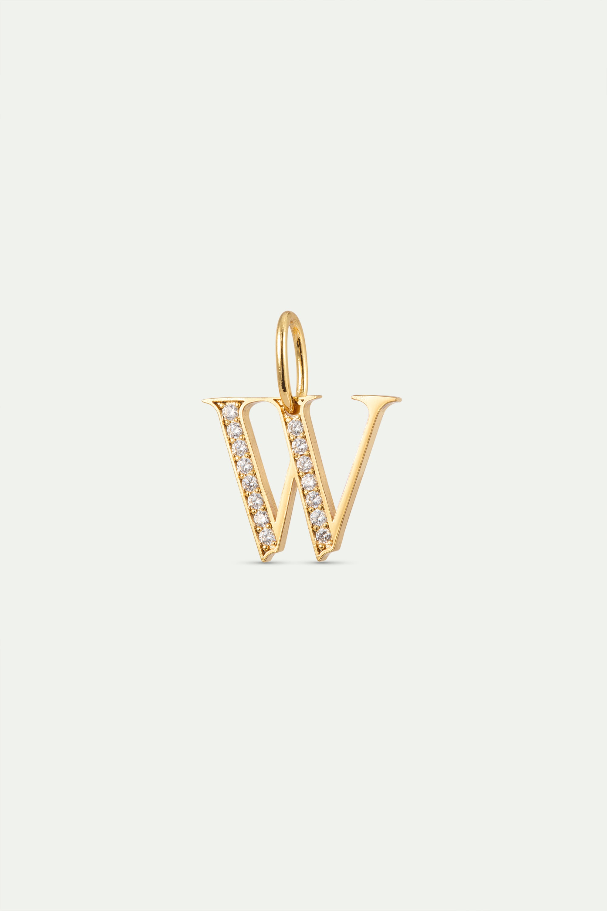 Pendentif lettre W dorée et cristaux
