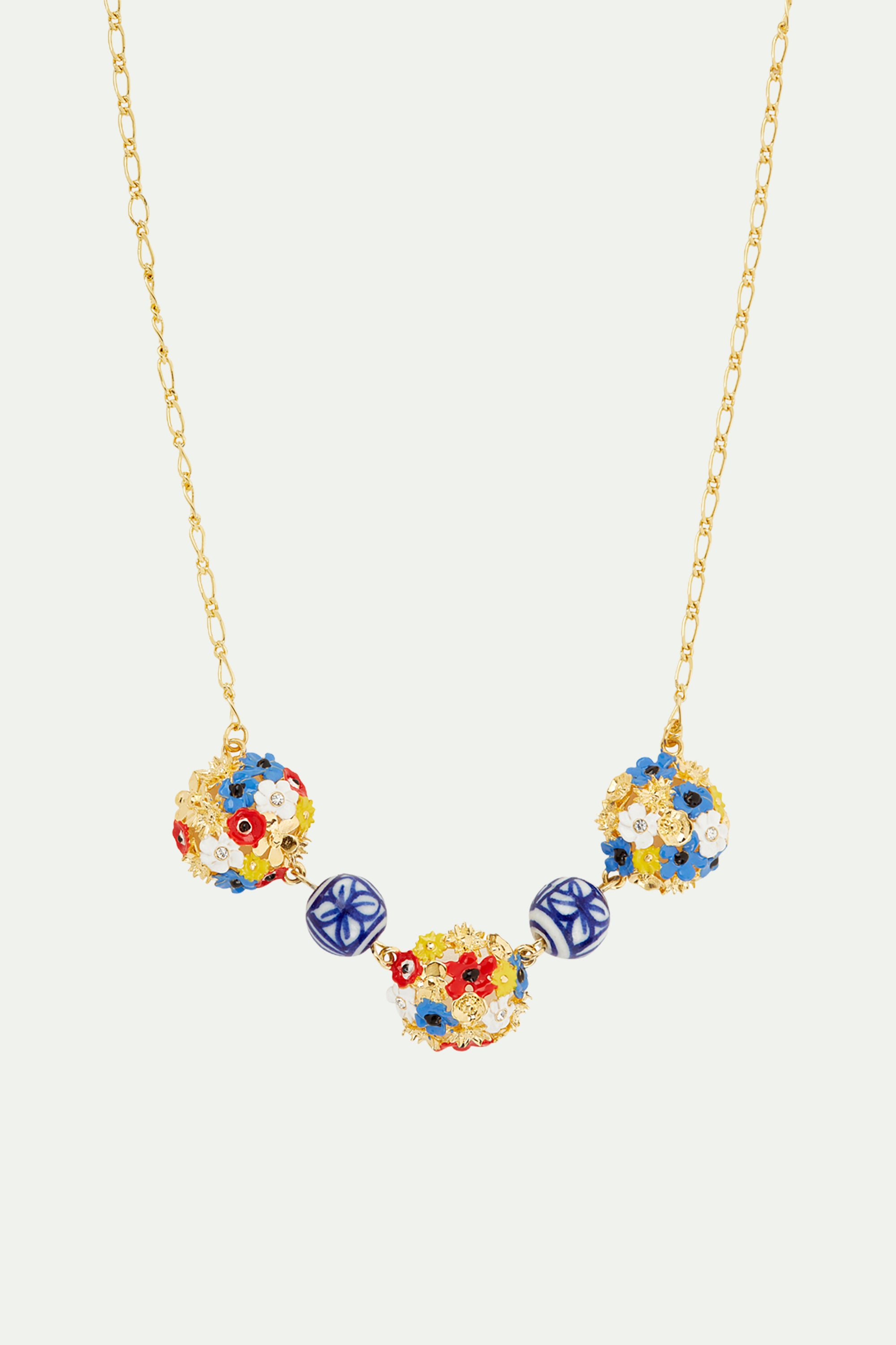 Collier plastron bouquet de fleurs et perles en céramique