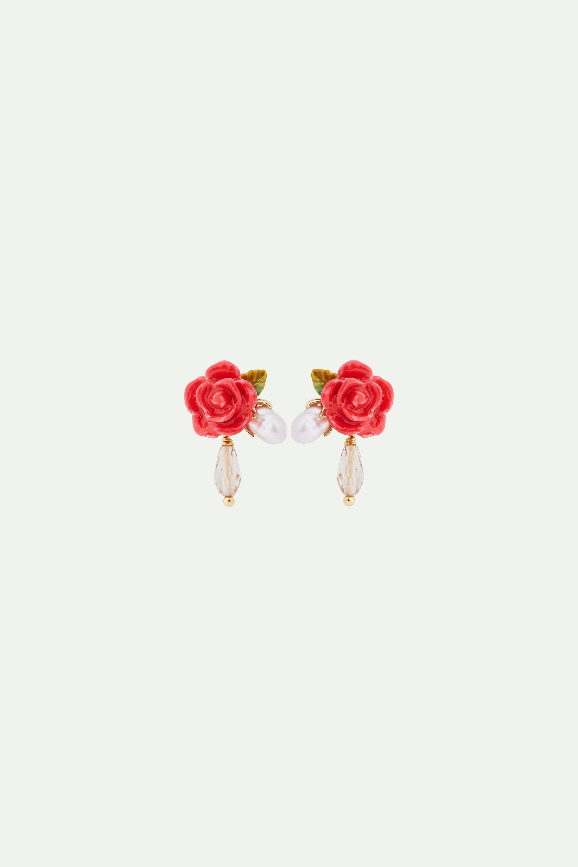 Boucles d'oreilles rose, perle de culture et goutte de verre