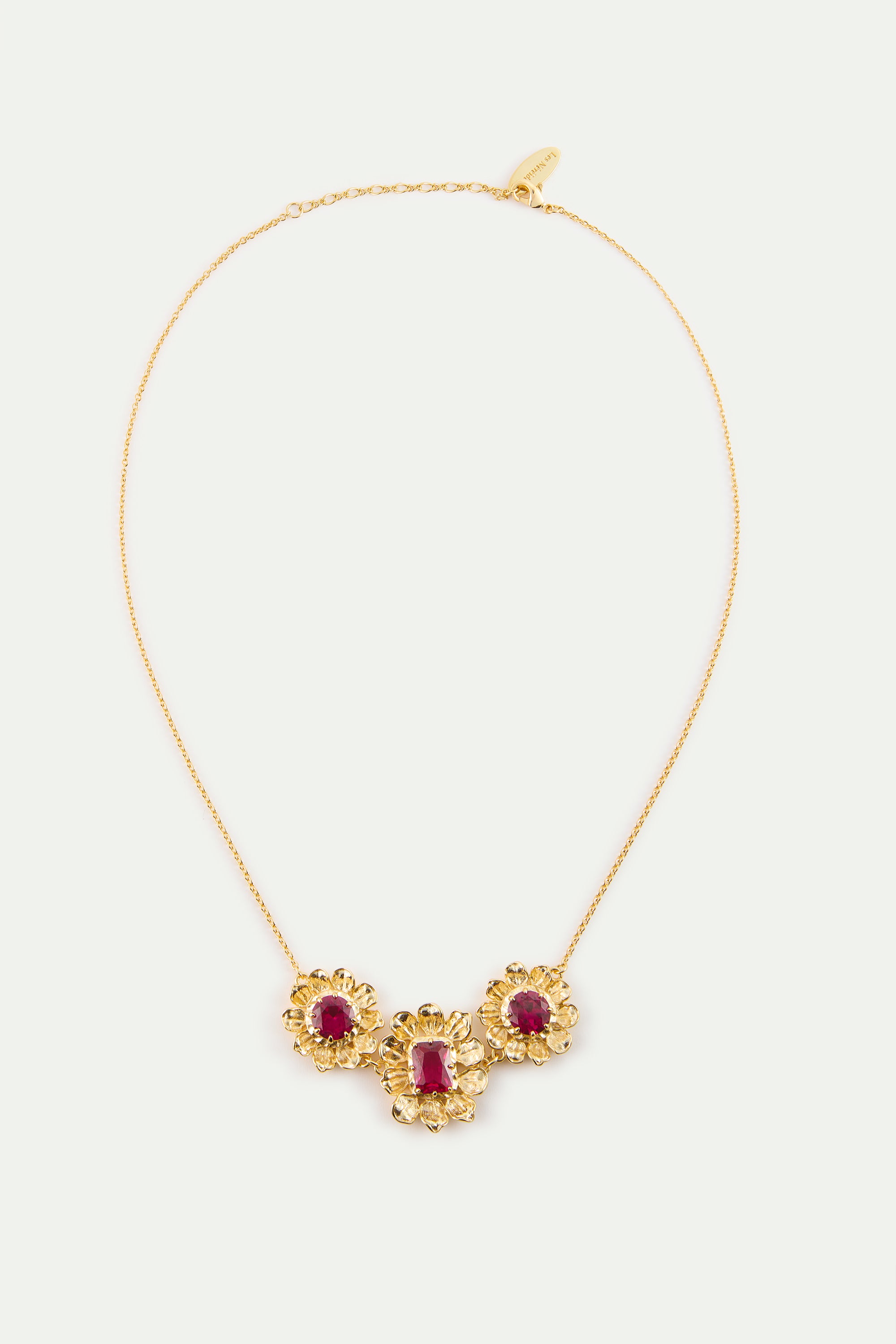 Collier plastron anémones dorées et pierres roses