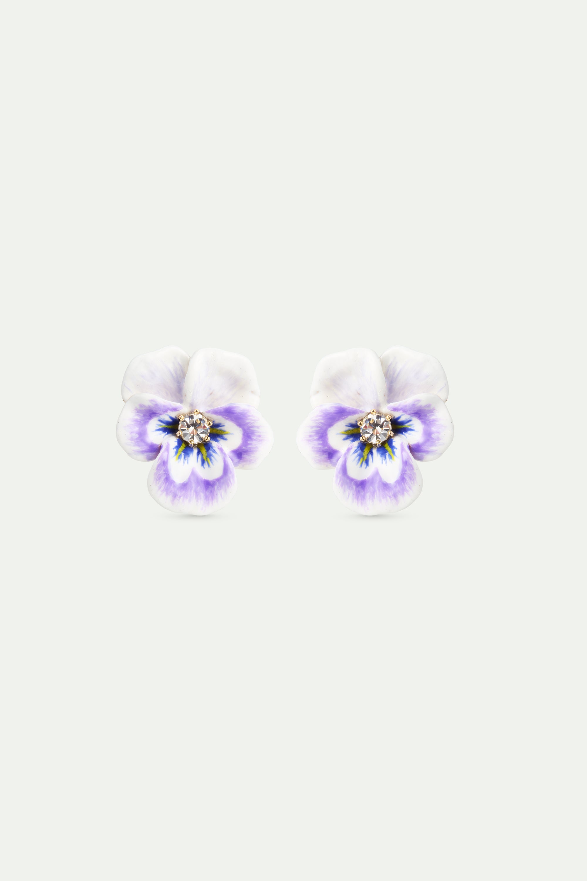 Purple pansy and cut crystal earrings