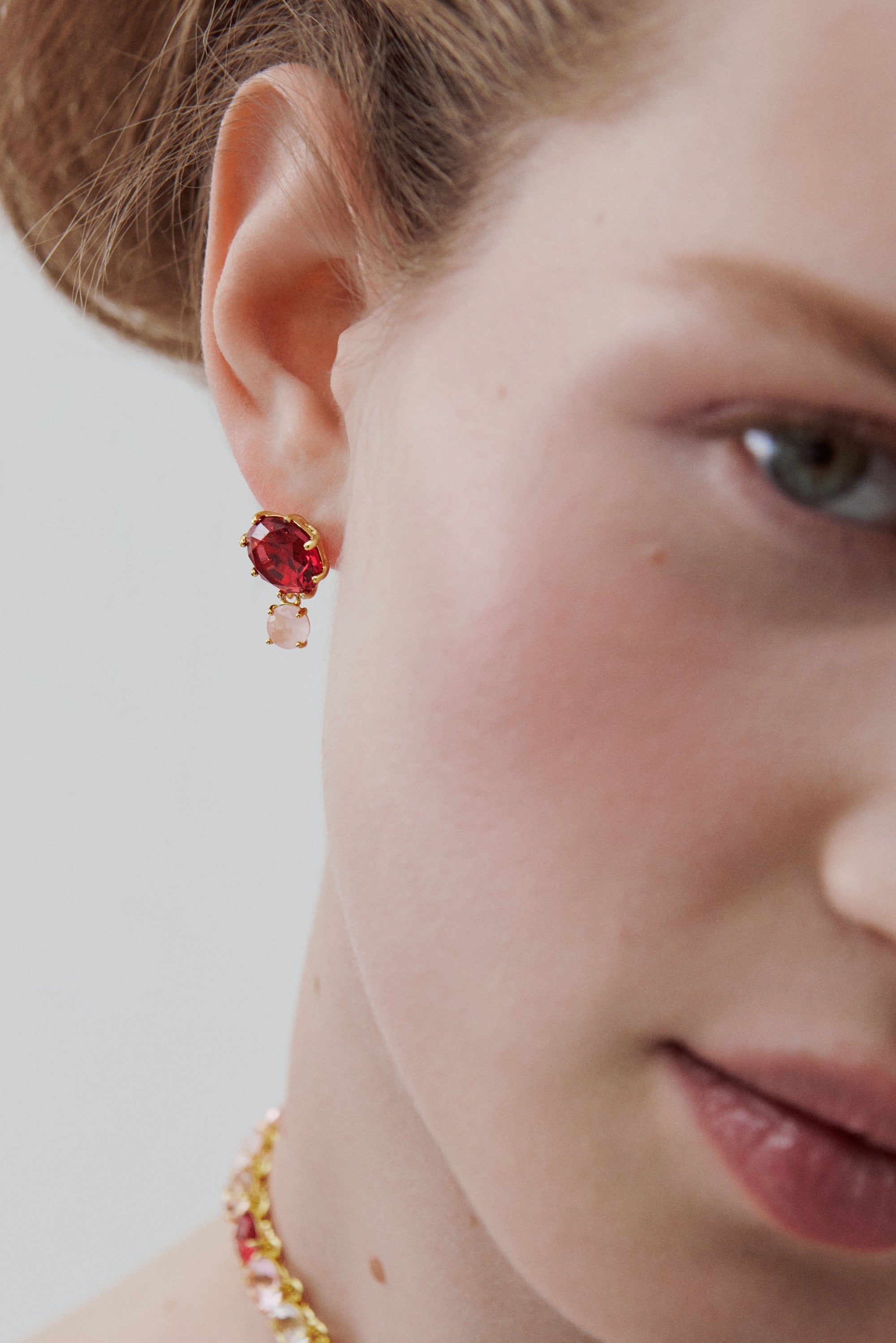 Boucles d'oreilles deux pierres La Diamantine Rosa Centifolia