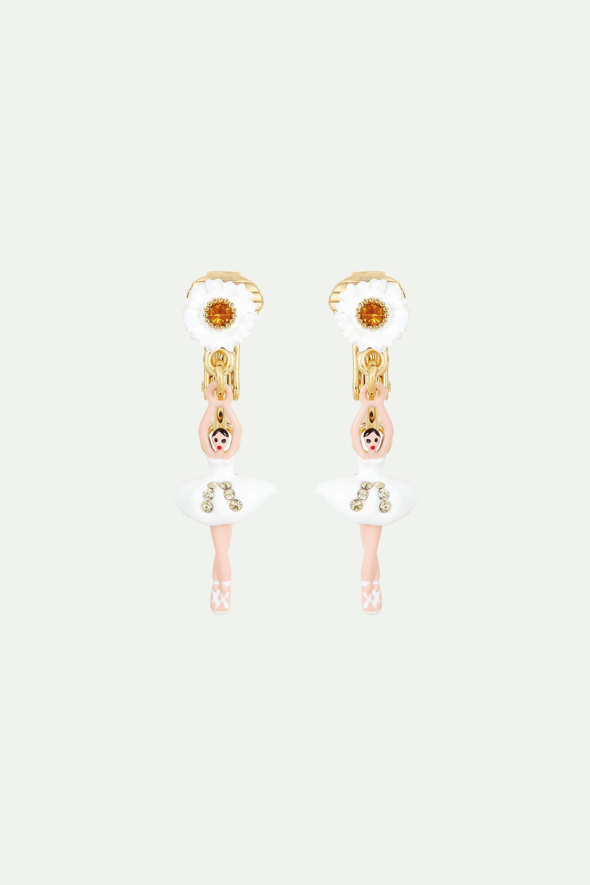 Mini Ballerina and daisy clip-on earrings