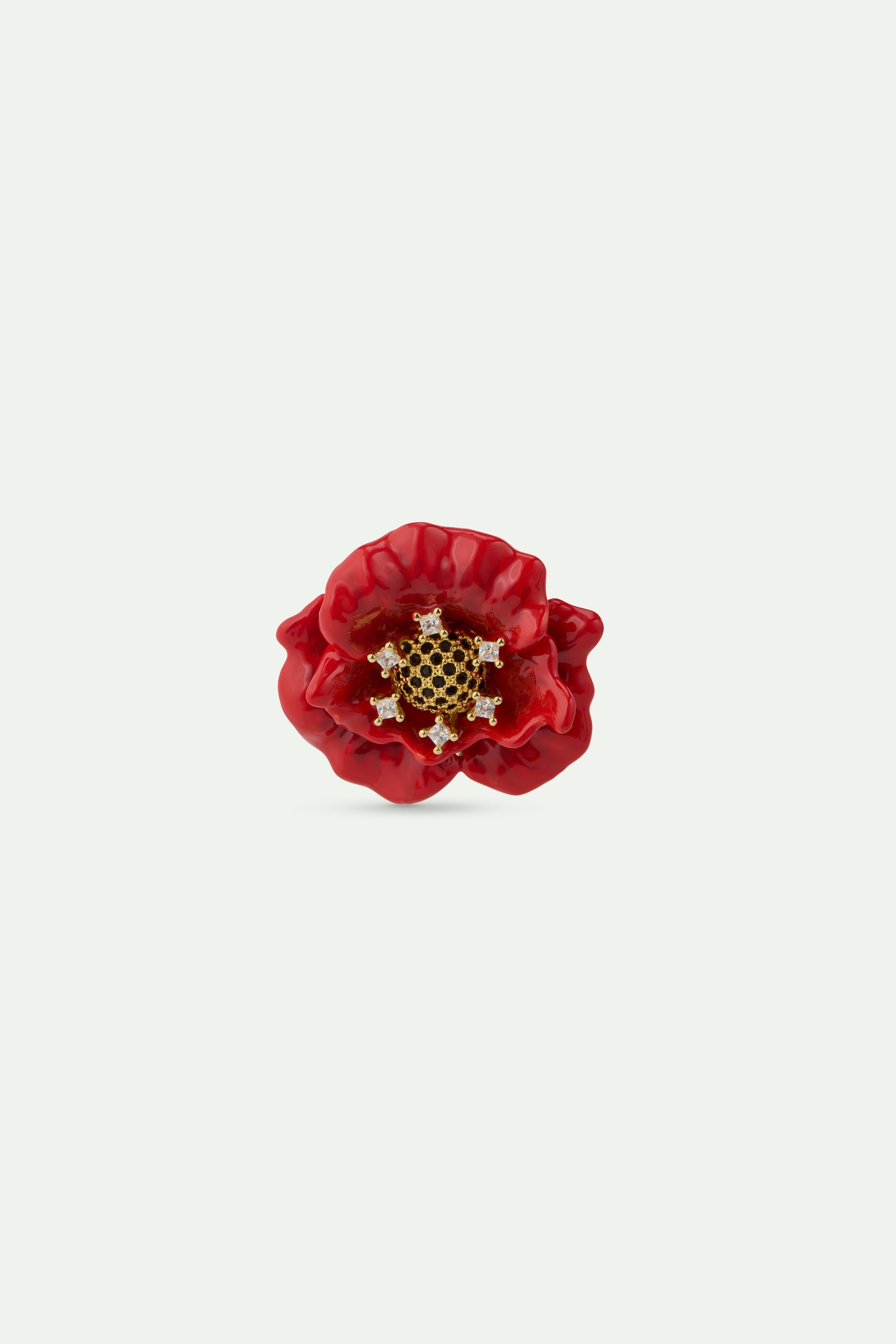 Red poppy and cubic zirconia brooch