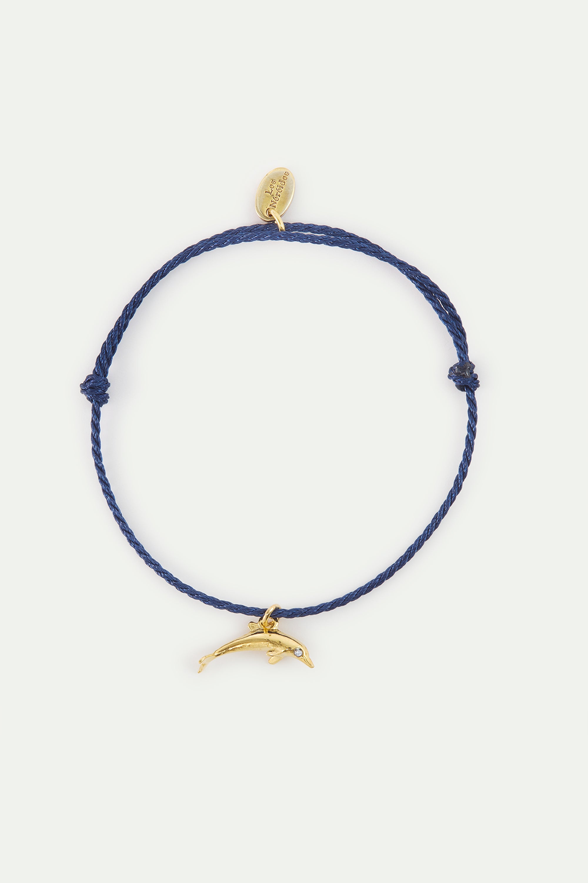 Bracelet corde bleue dauphin doré