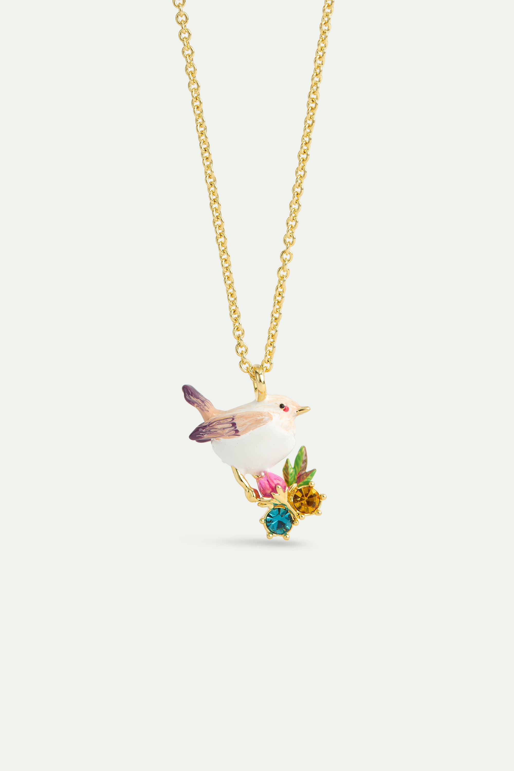 Collier pendentif plectrophane des neiges, bouton de rose et cristaux