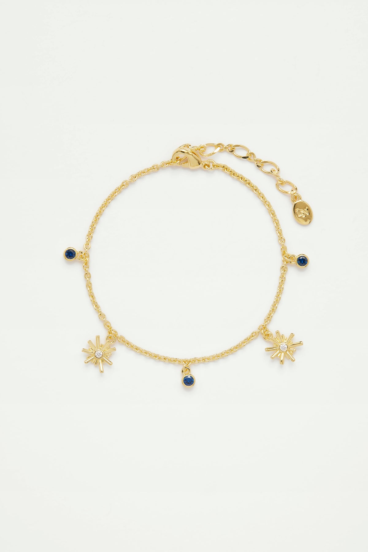 Gold stars and midnight blue stone charm bracelet