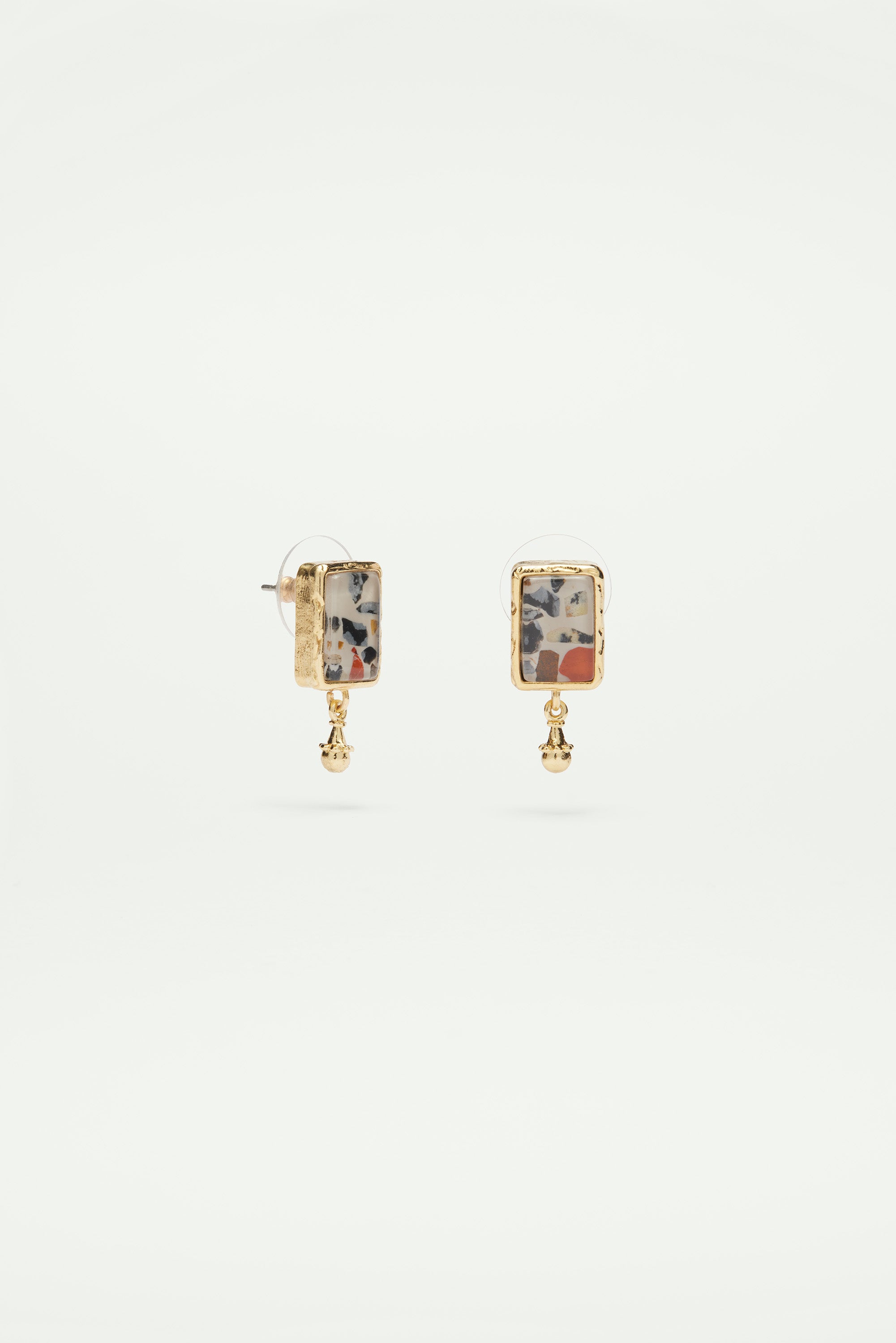 Boucles d'oreilles tiges terrazzo et perle dorée