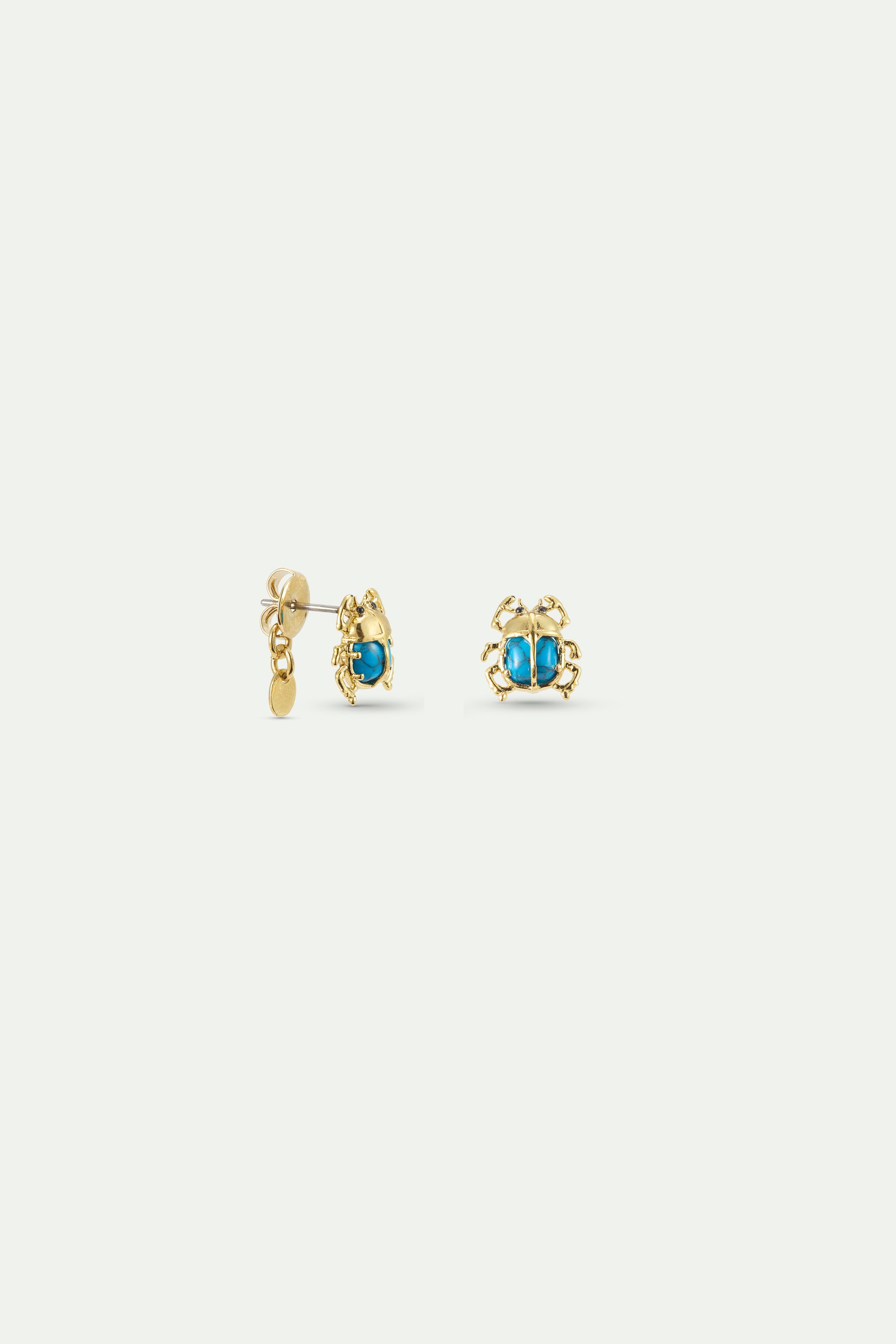 Boucles d'oreilles tiges Scarabée turquoise et doré