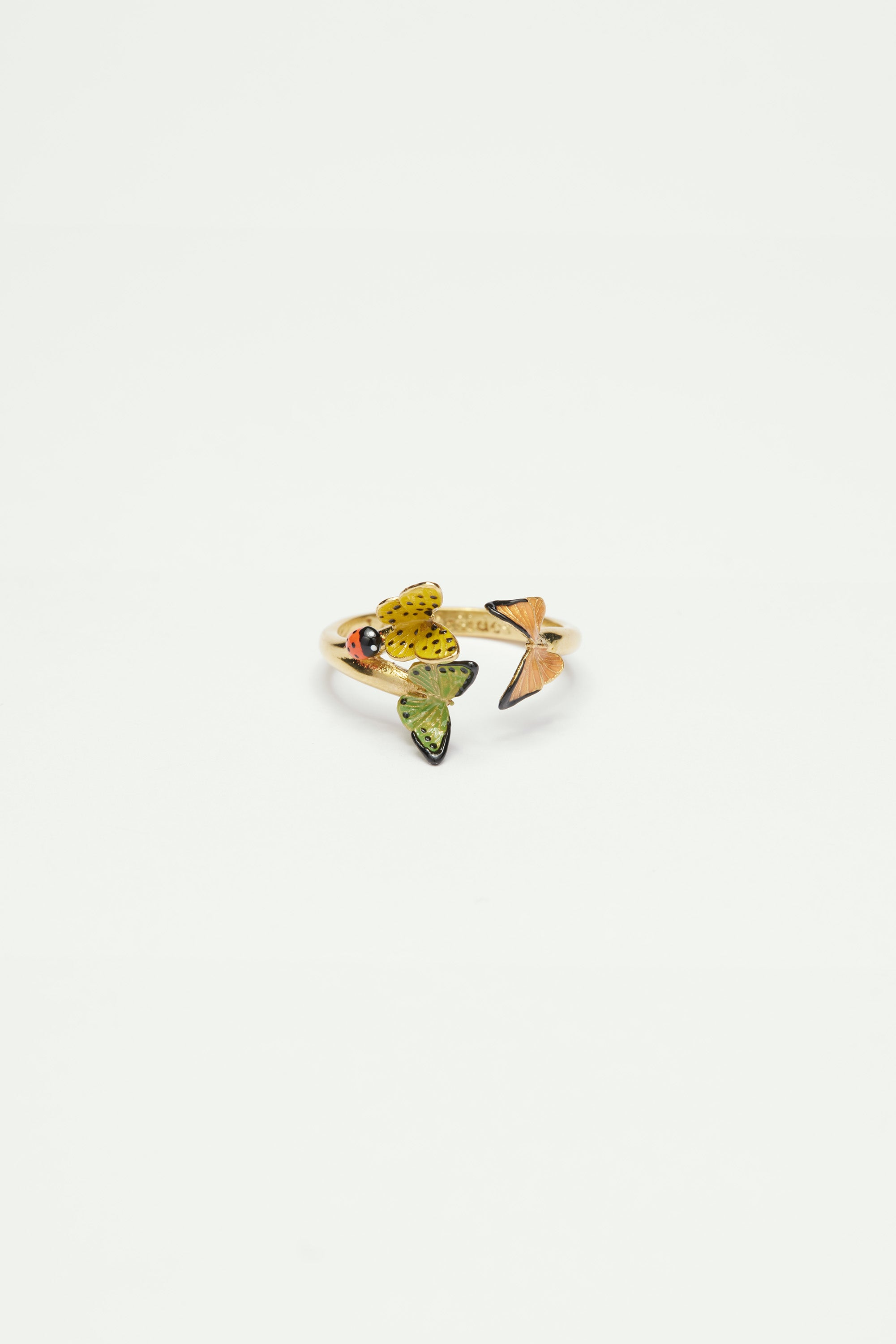 Bague ajustable papillons colorés et cocinelle