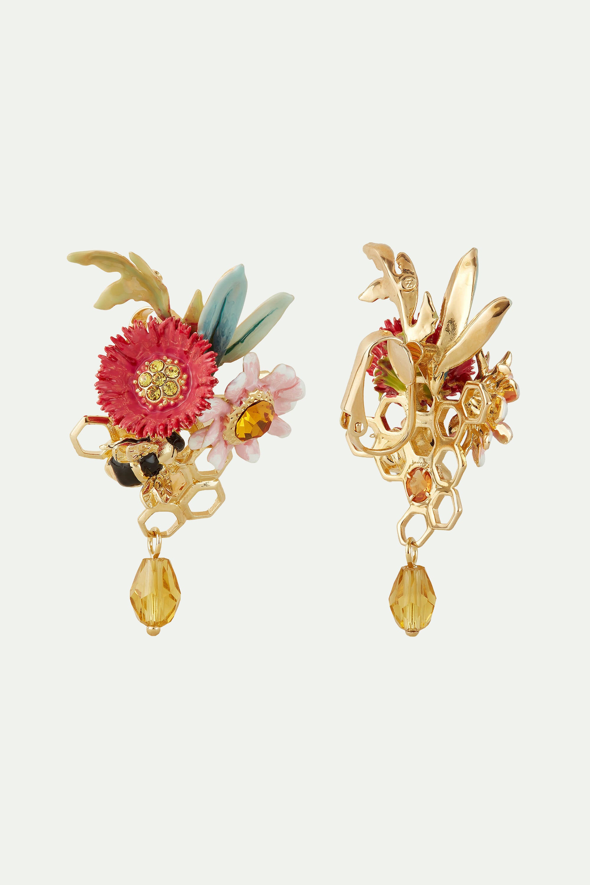Flowers and honeycomb post earrings