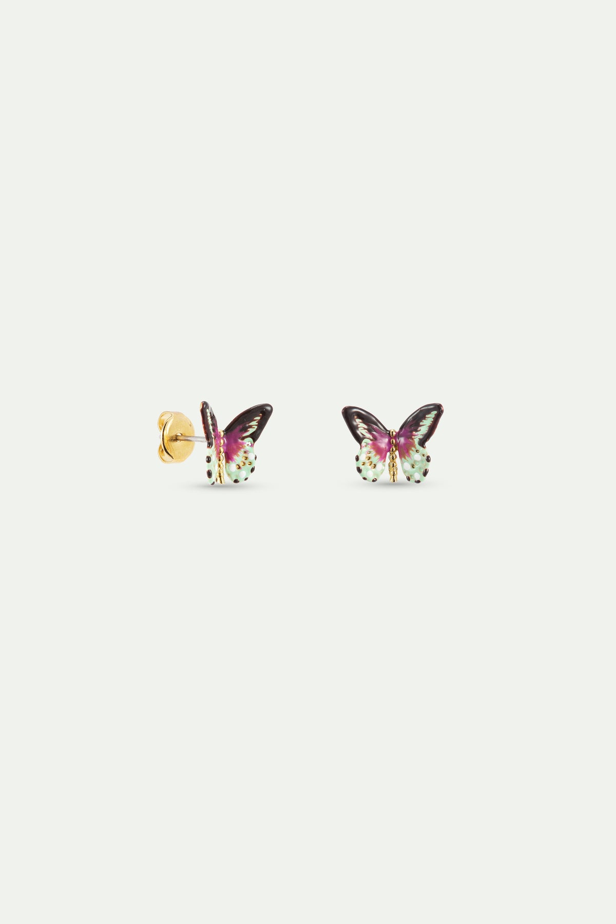 Boucles d'oreilles tiges Papillon vert et violet