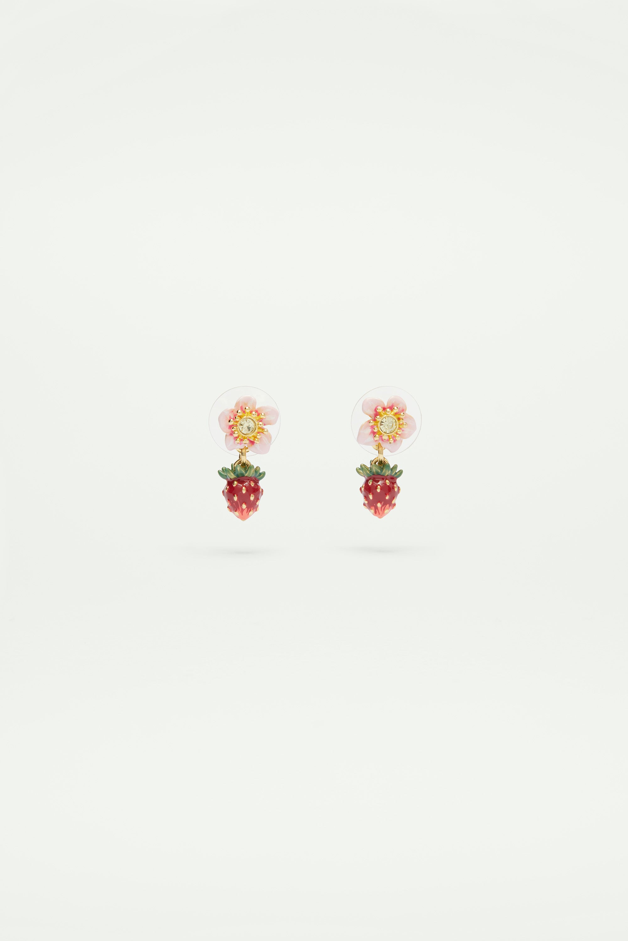 Boucles d’oreilles tiges fraise des bois et fleur de rose