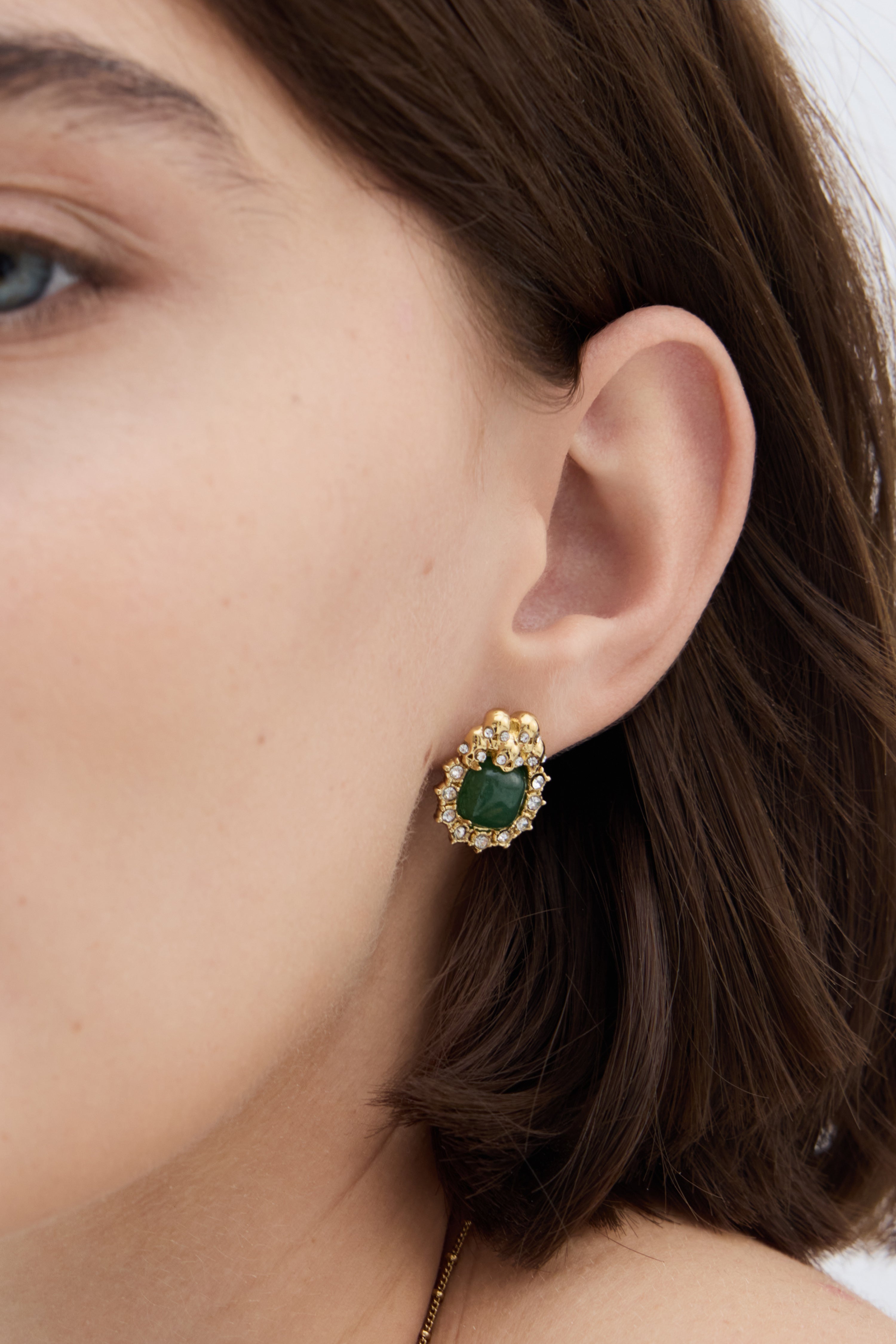 Boucles d'oreilles aventurine verte, crânes et cristaux