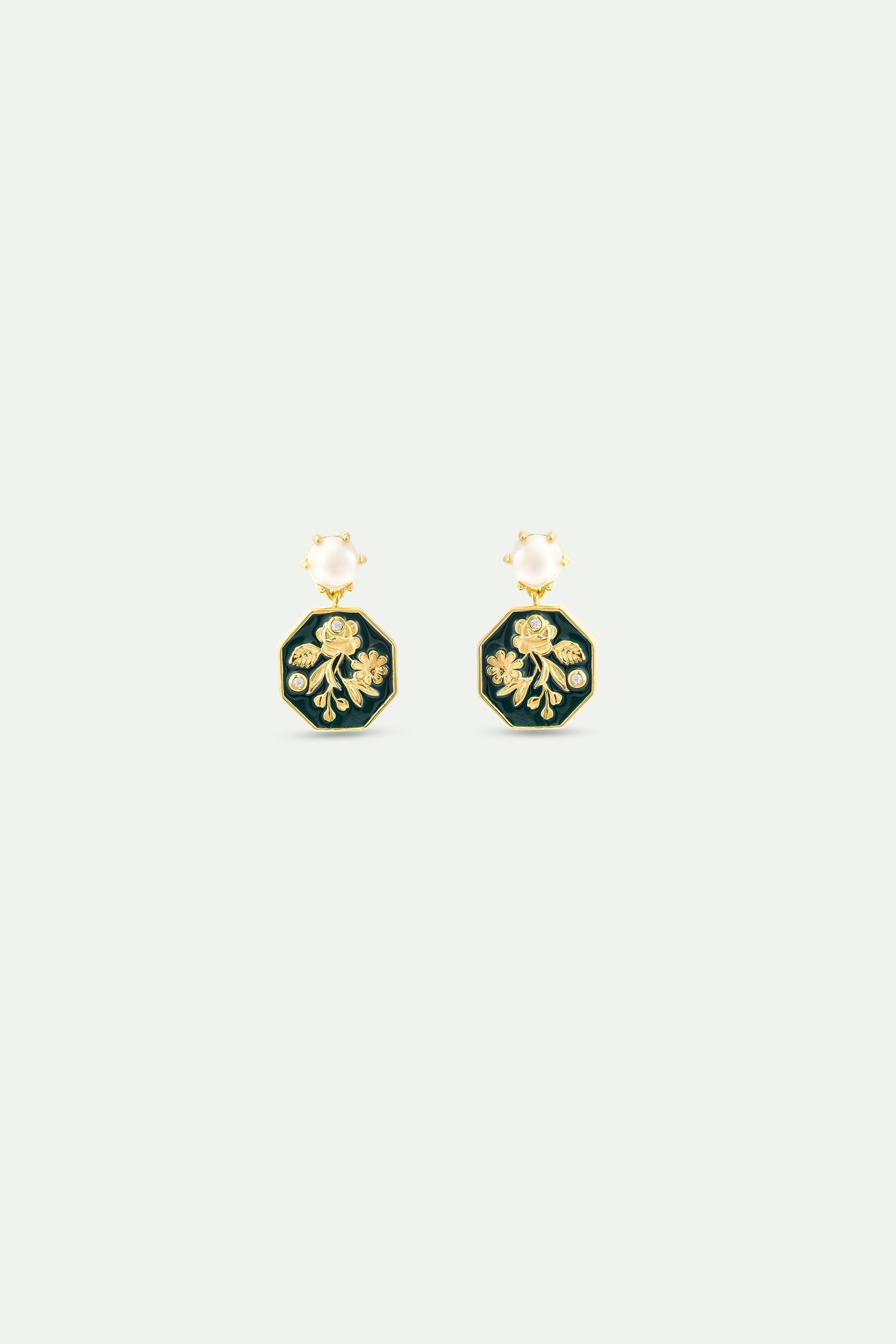 Boucles d'oreilles médaillon vert fleur d'anémone