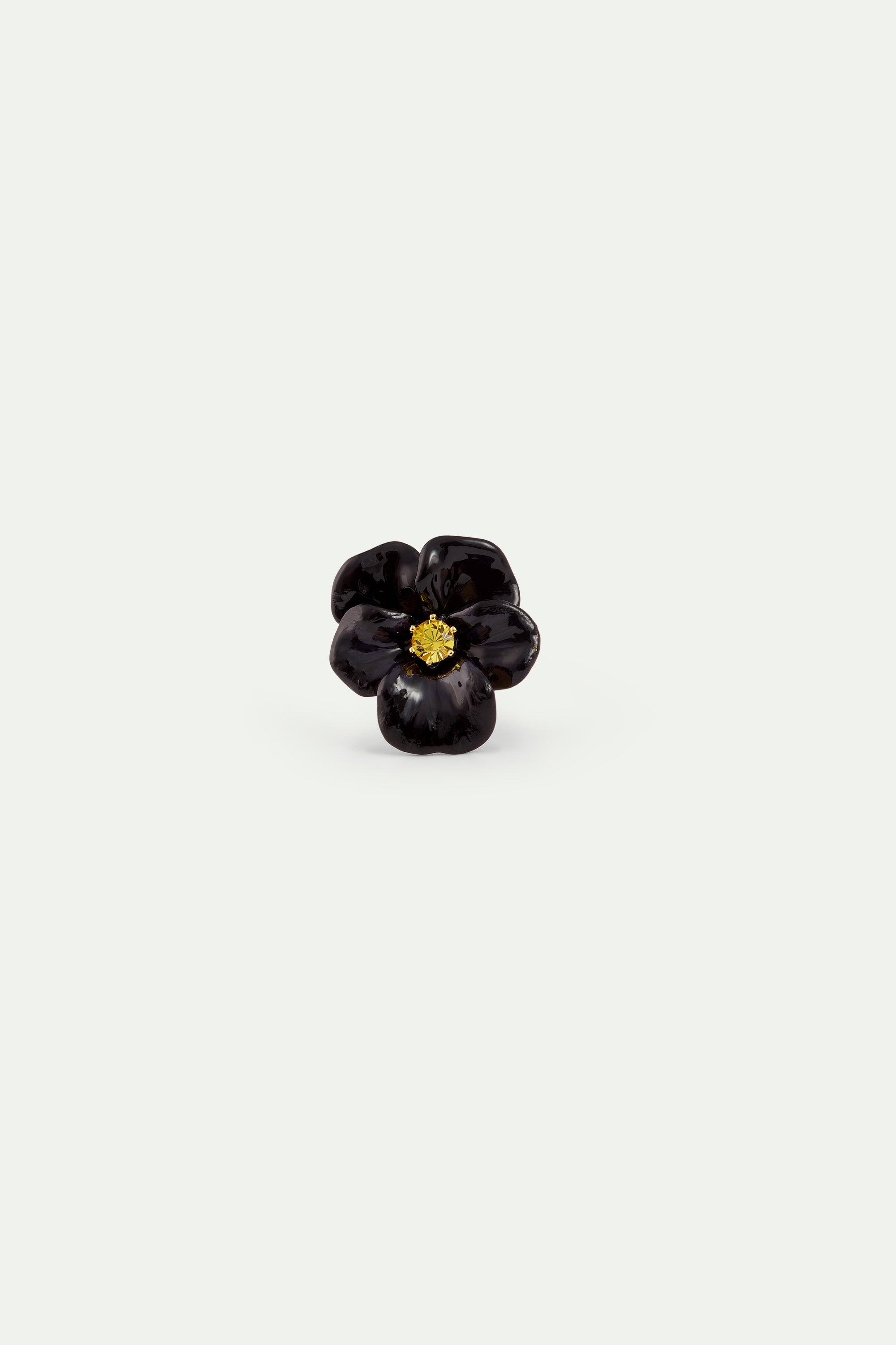 Bague cocktail pensée noire et cristal taillé
