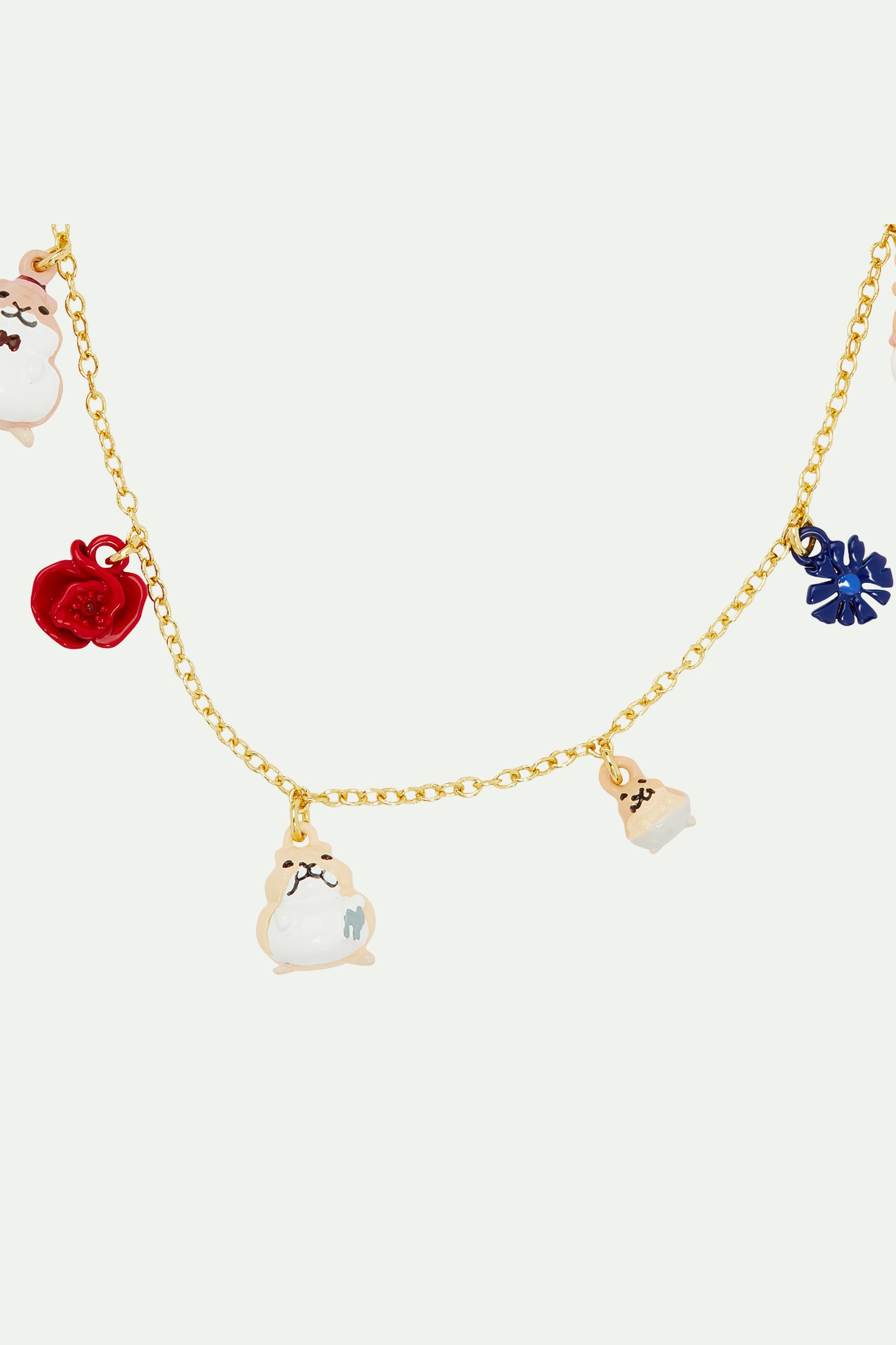 Collier charms famille d'hamsters et fleurs