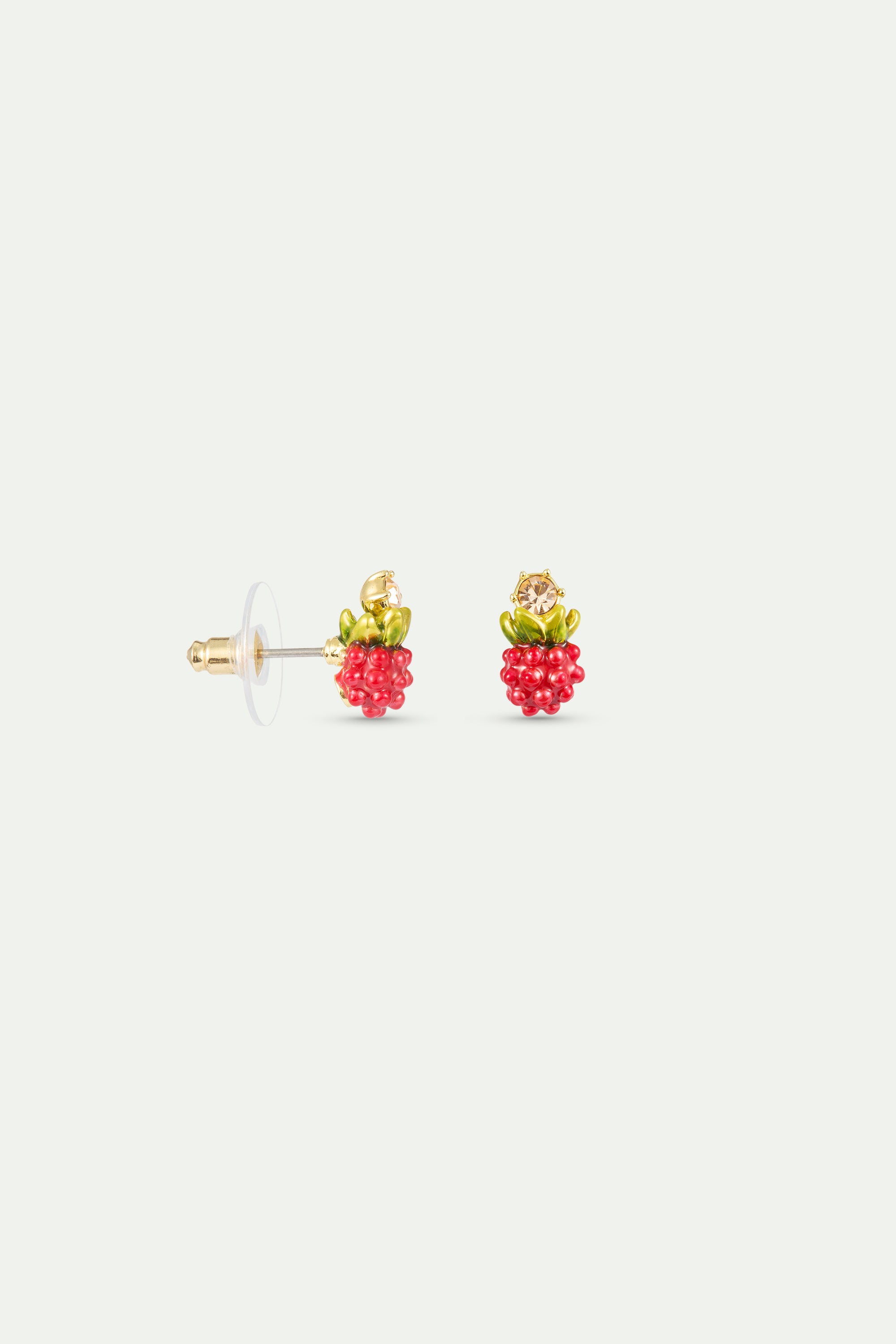 Boucles d’oreilles tiges framboise et pierre ronde dorée