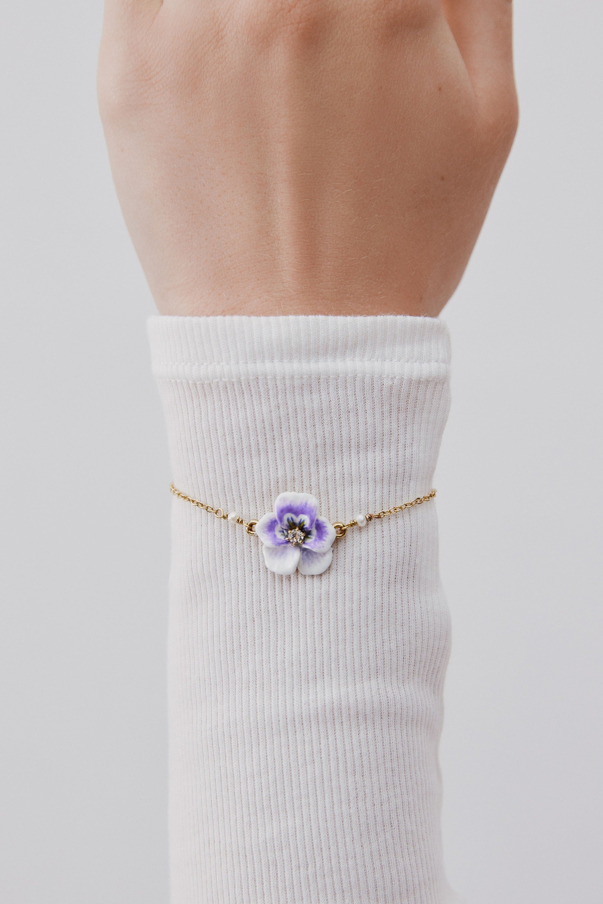 Purple pansy and cut crystal bracelet