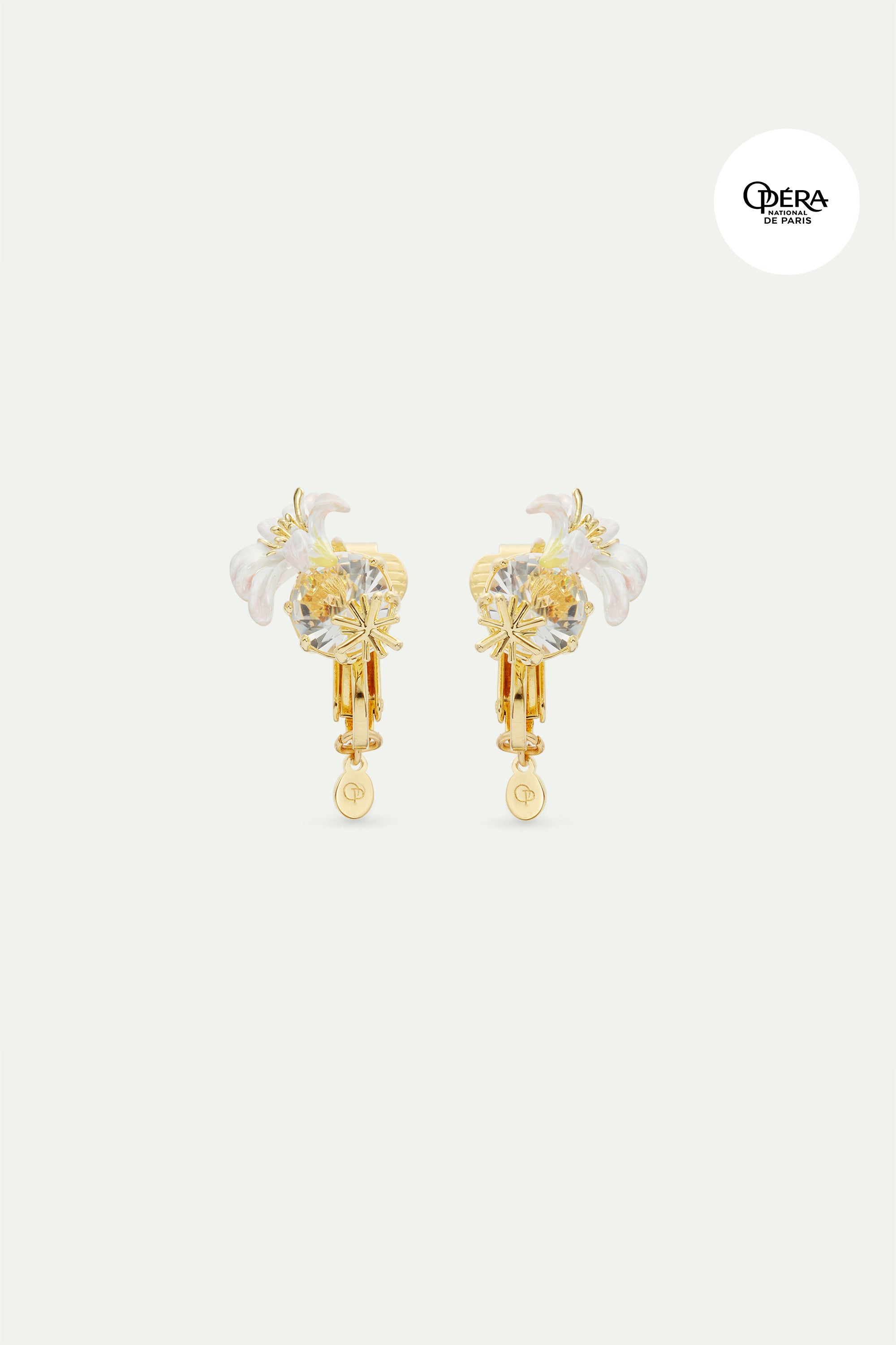 Boucles d'oreilles pierre ronde facettée et Fleur de Lys blanche