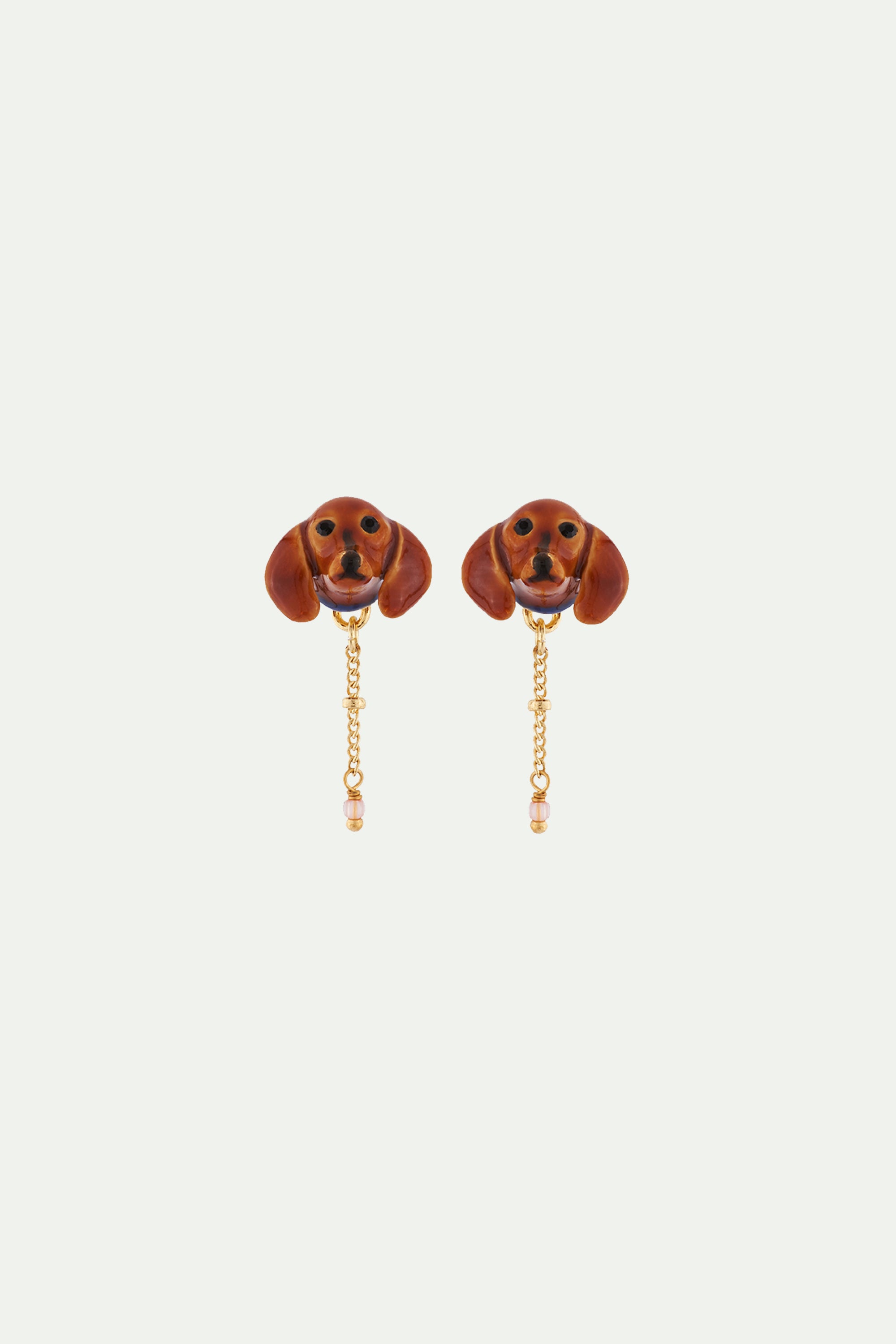 Boucles d'oreilles petite tête de teckel et chaîne