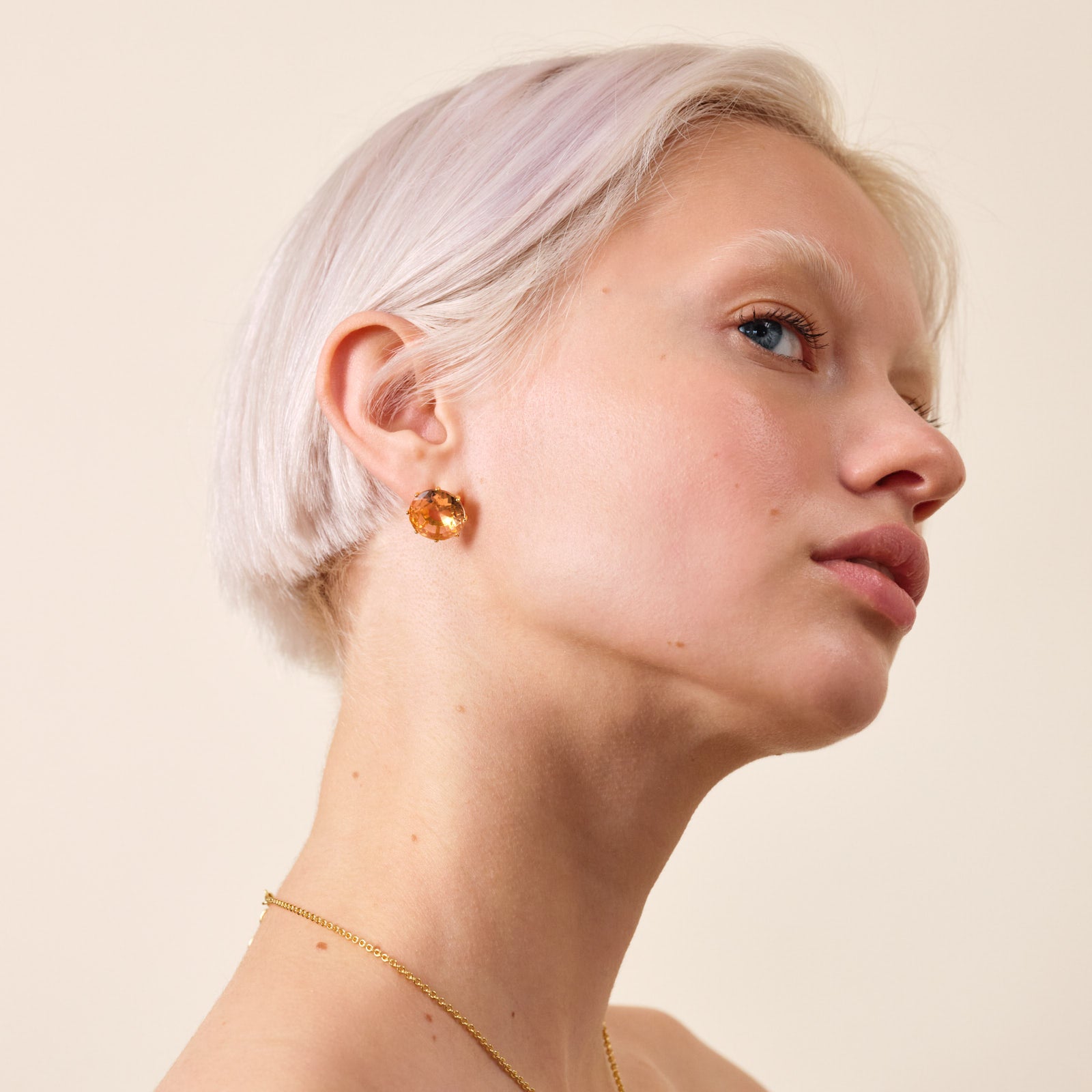 Apricot pink diamantine and round stone post earrings