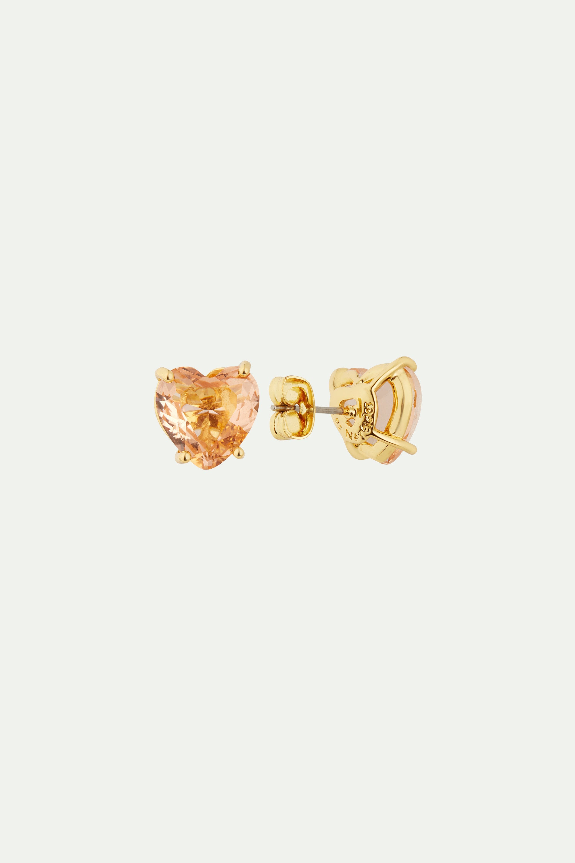 Boucles d'oreilles tiges pierre coeur la diamantine rose abricot