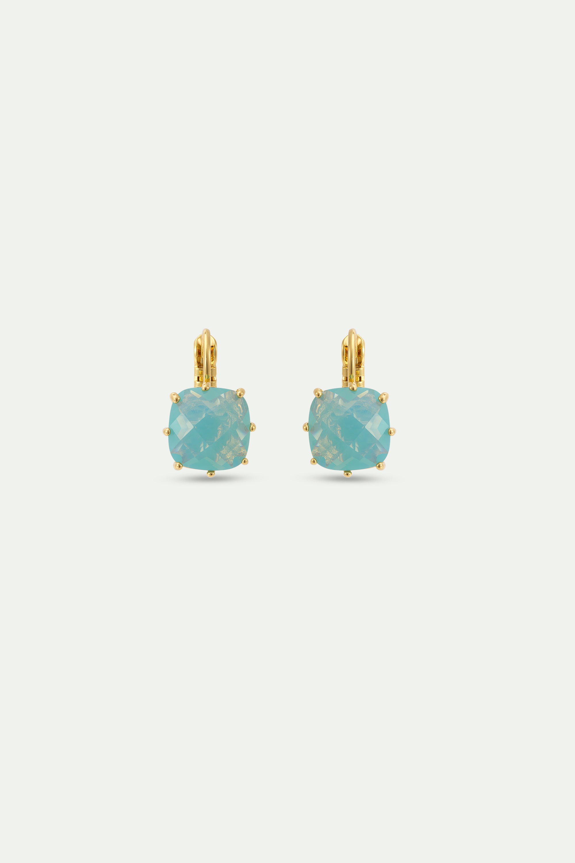 Boucles d'oreilles dormeuses Diamantine pierre carrée Bleu Glacier