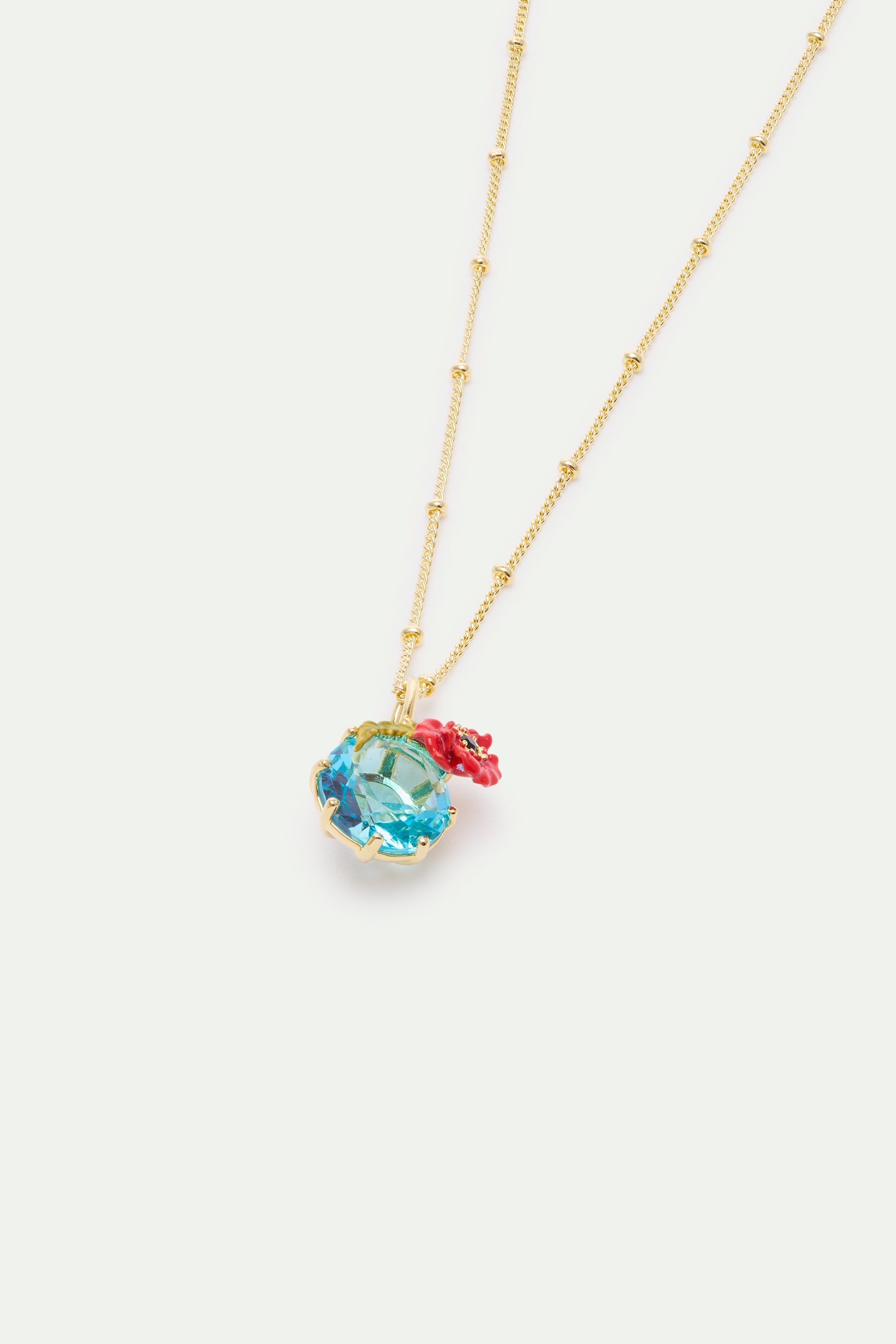 Collier pendentif pierre ronde bleue et coquelicot