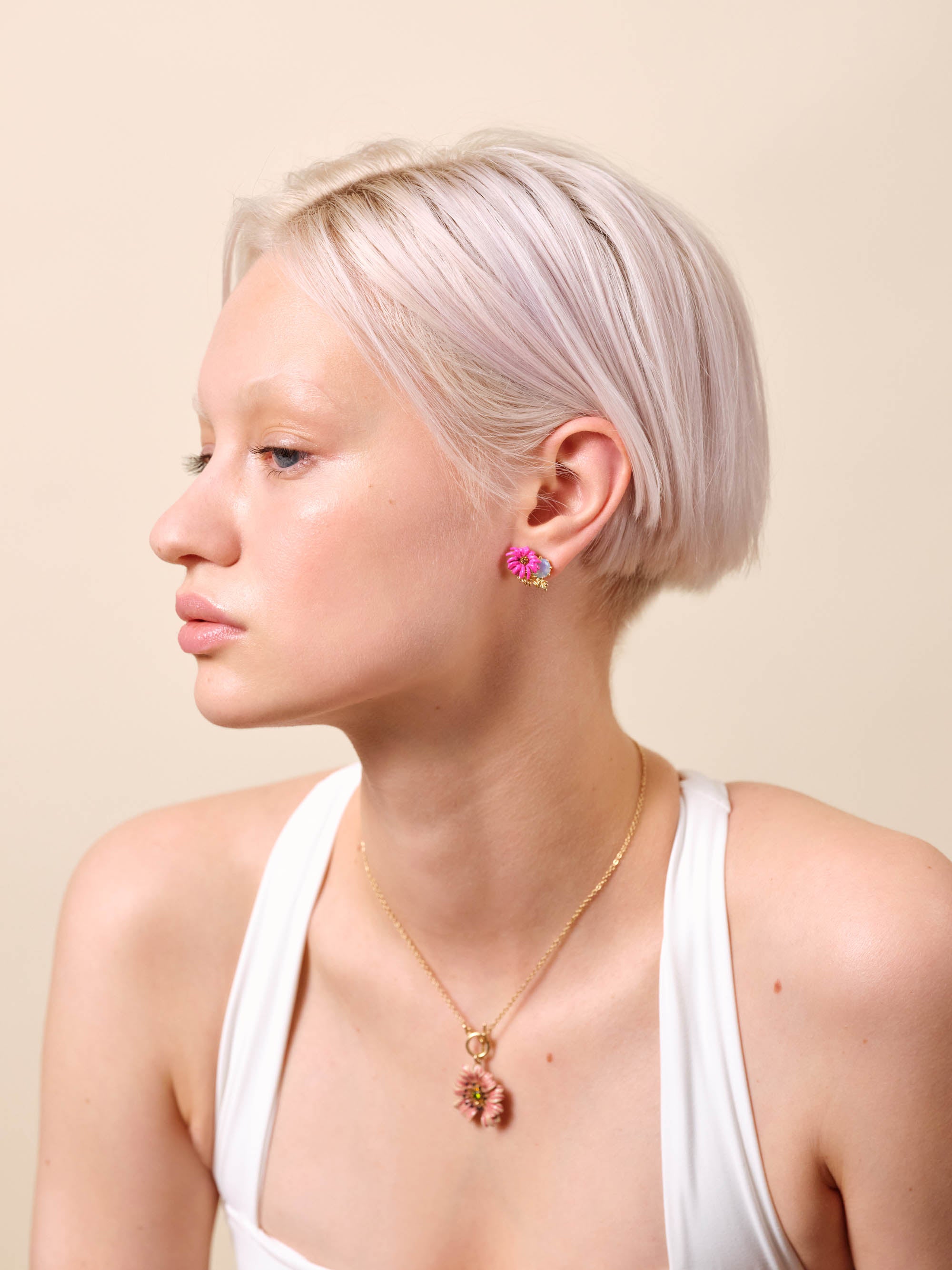 Boucles d'oreilles tiges fleurs imaginaires et cristal