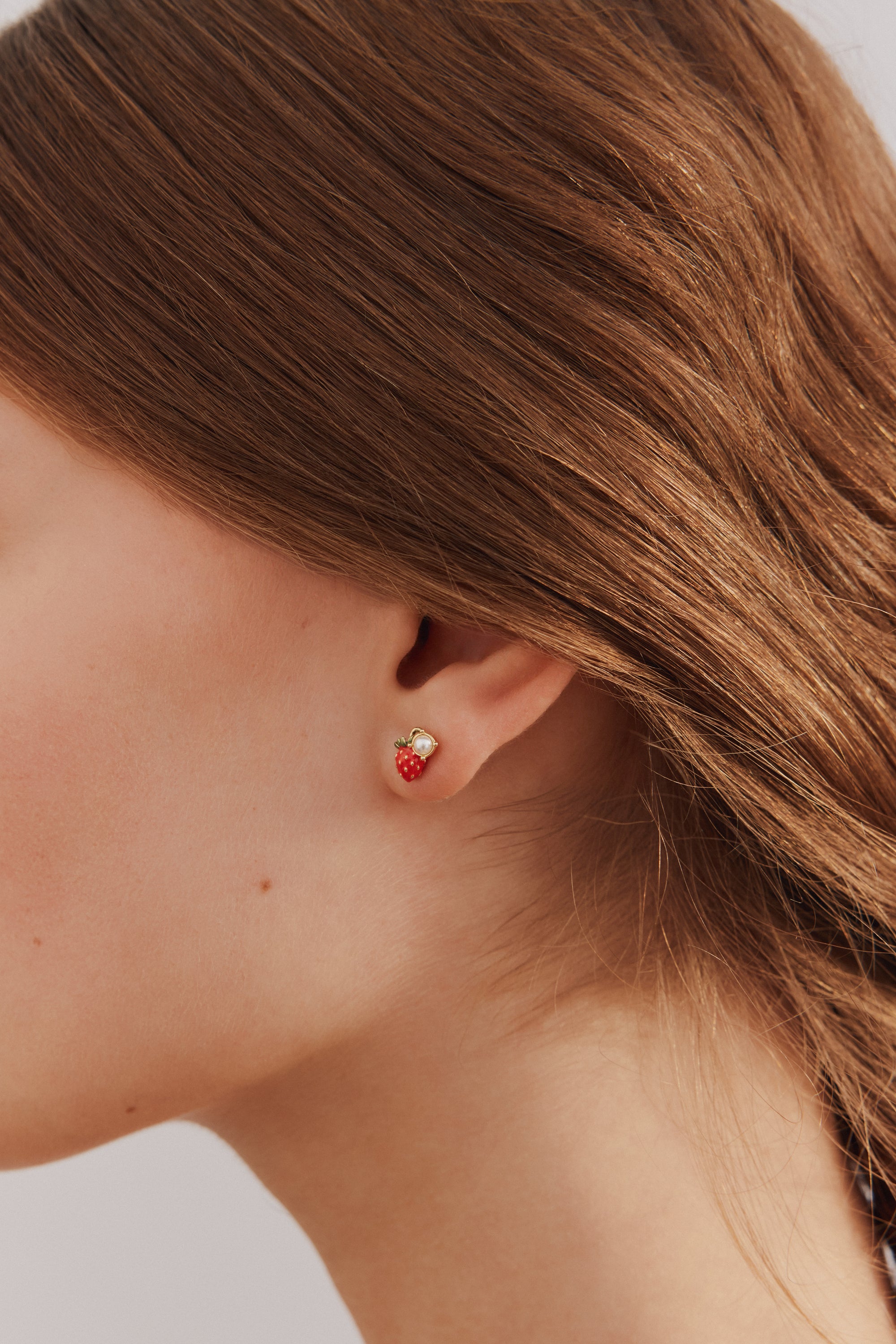 Asymmetrical wild strawberry and pink flower post earrings