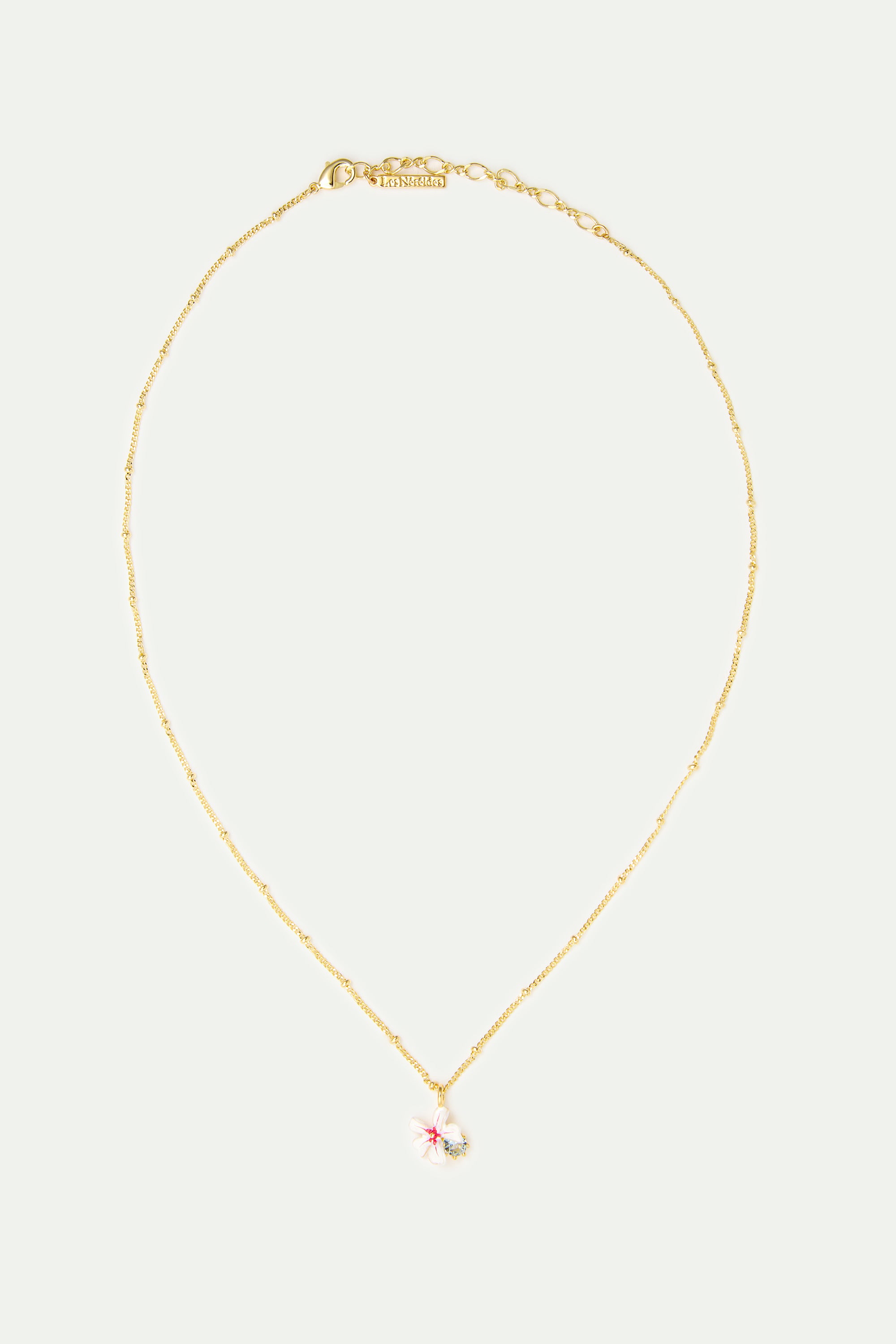 Collier pendentif aubépine blanche et rose et cristal bleu