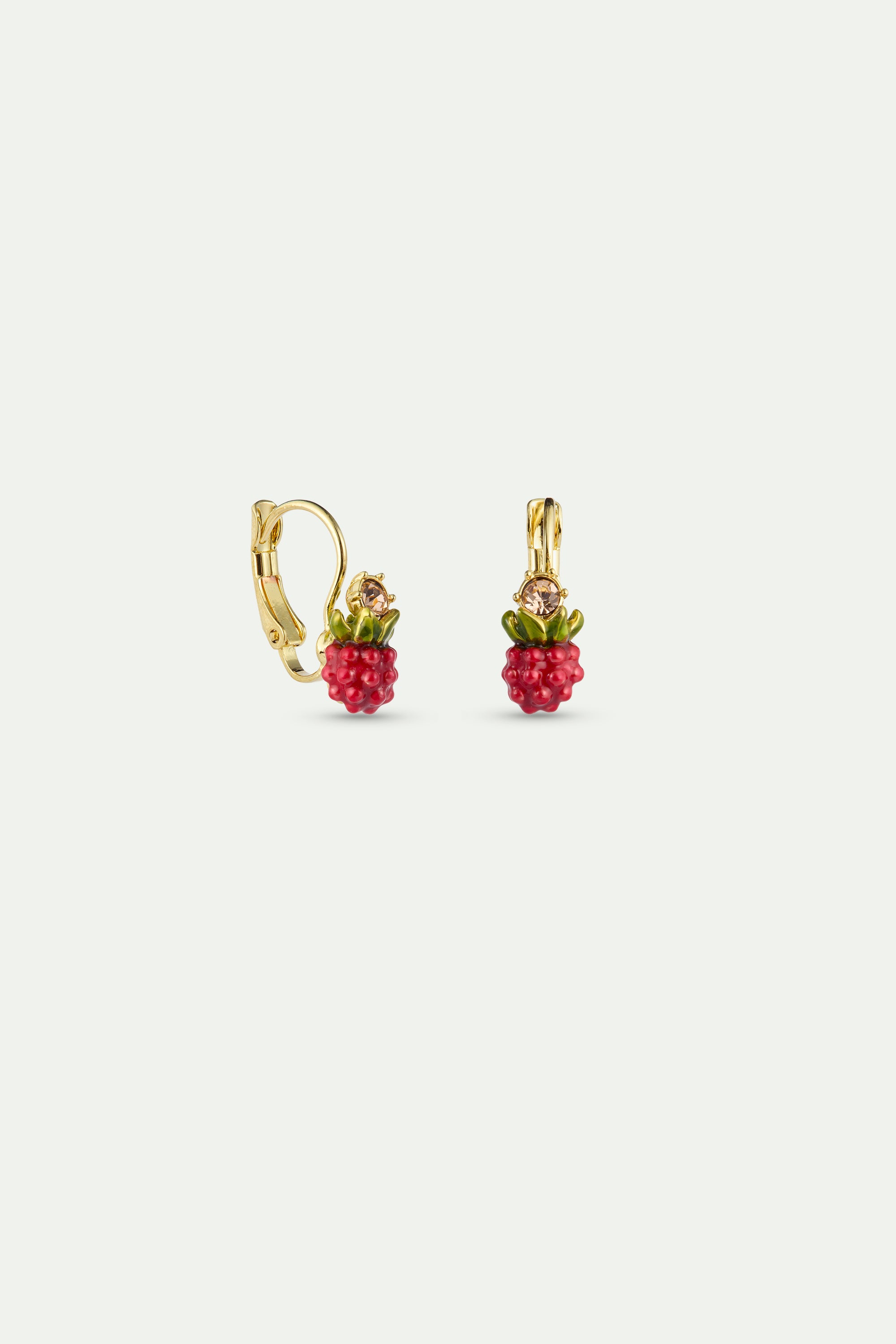 Boucles d'oreilles dormeuses framboise et pierre ronde dorée