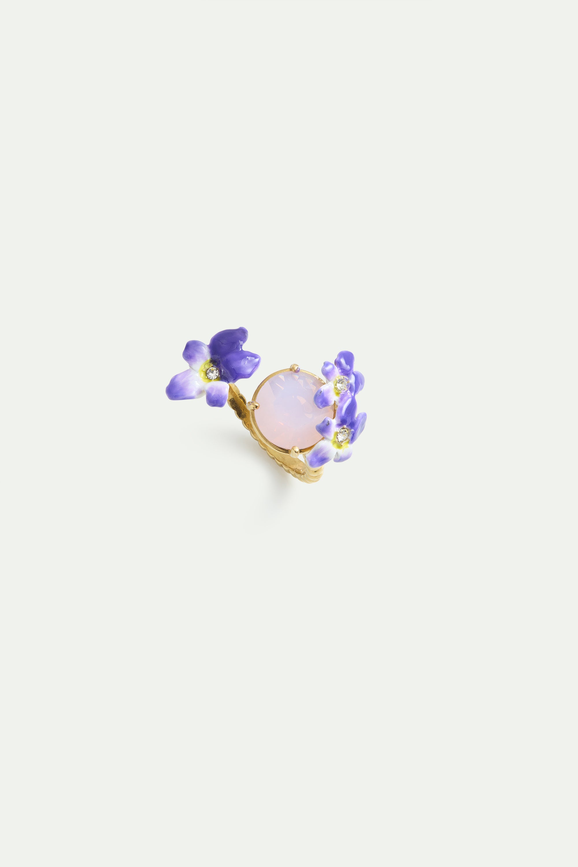 Bague ajustable pierre ronde facettée rose et violettes