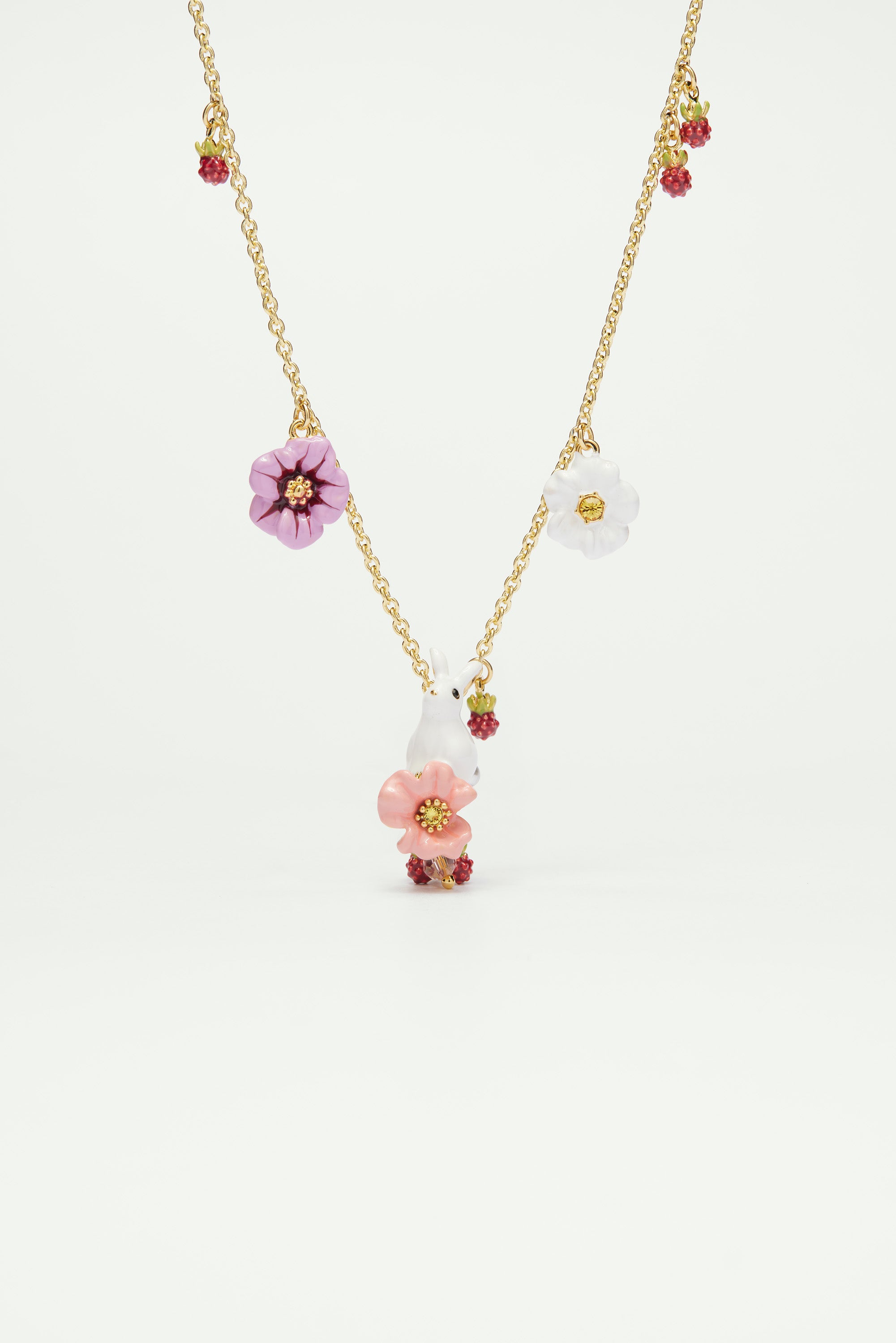 Rabbit on Flowers Pendant Necklace