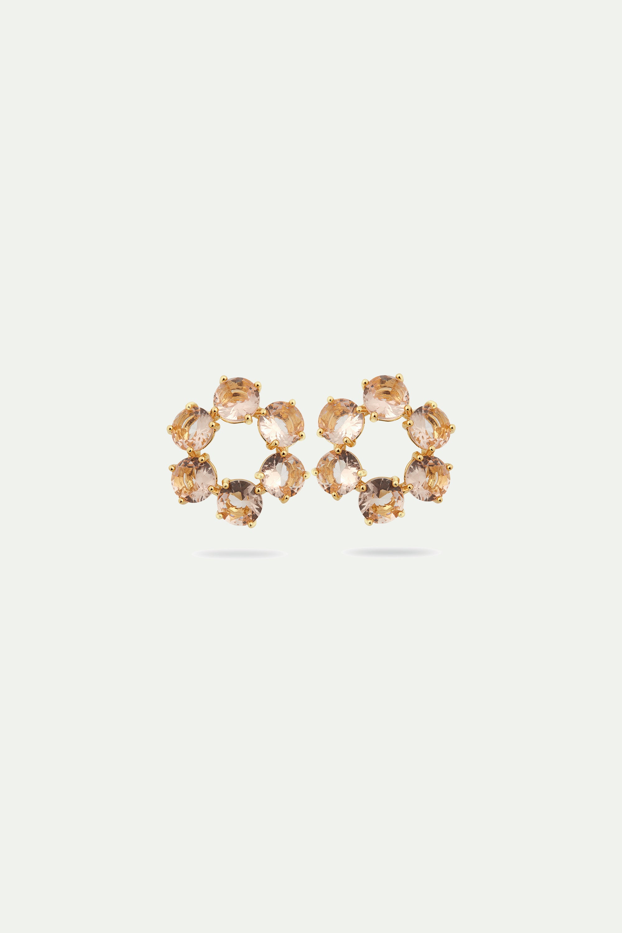 Apricot pink diamantine 6 round stone earrings