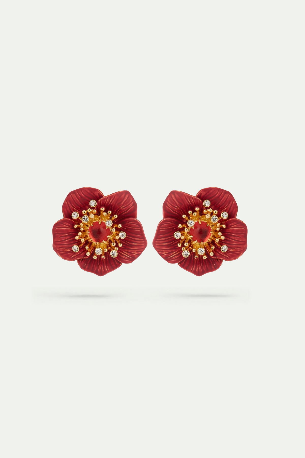 Boucles D'oreilles Pendantes Fleurs Blanches Sur Fond Rouge - Fimo - Neuves Sans Emballage