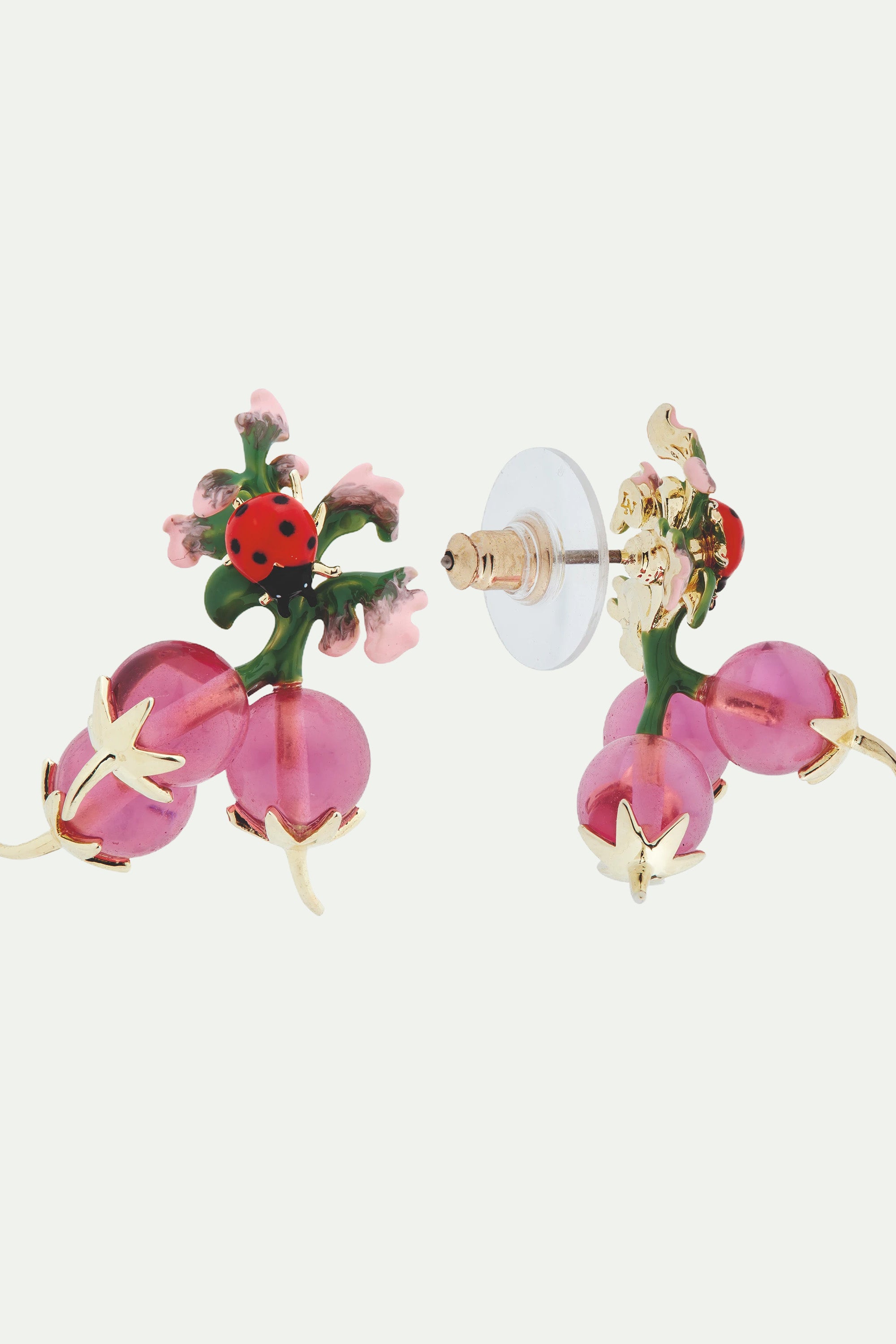 Boucles d'oreilles tiges coccinelle et radis