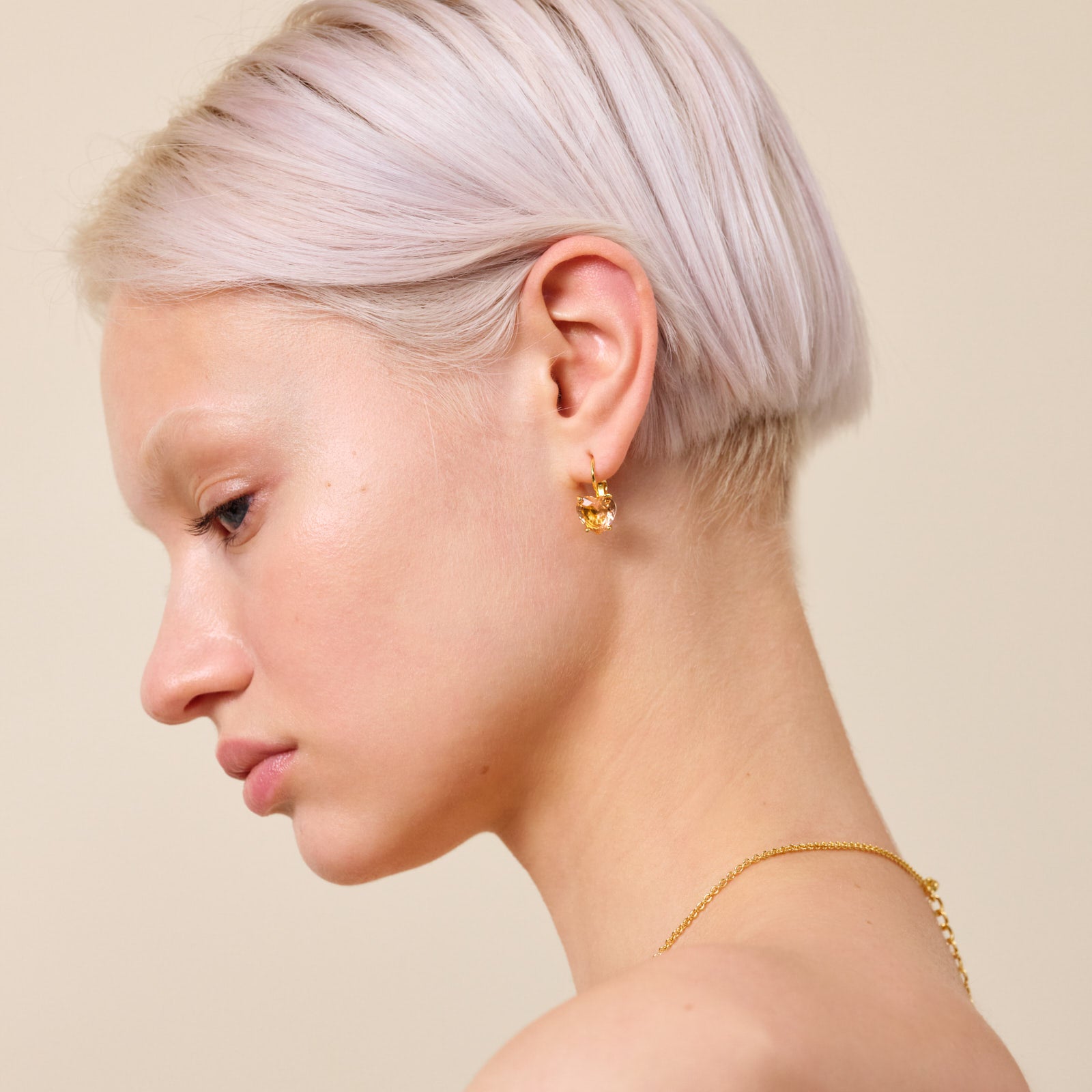 Boucles d'oreilles dormeuses pierre coeur la diamantine rose abricot