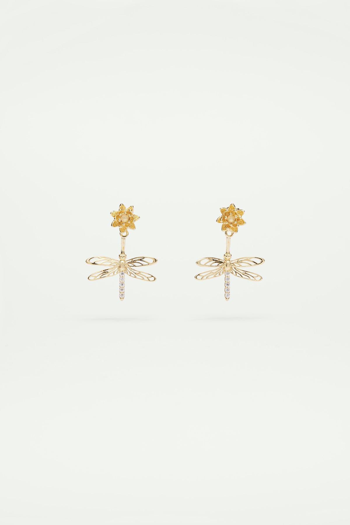 Pendientes bolitas colgantes libélula, flor y cristales