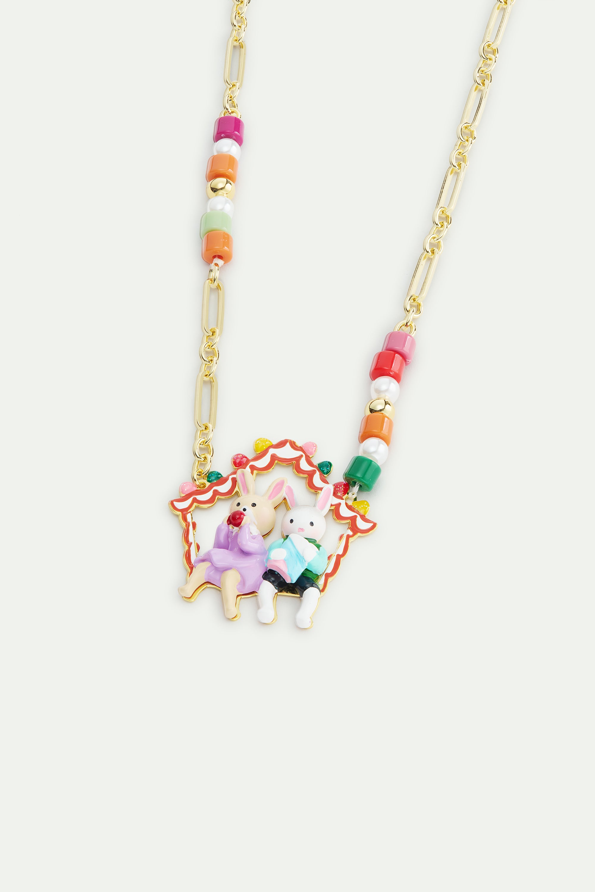 Collier pendentif Hansel et Gretel perles fantaisies colorées