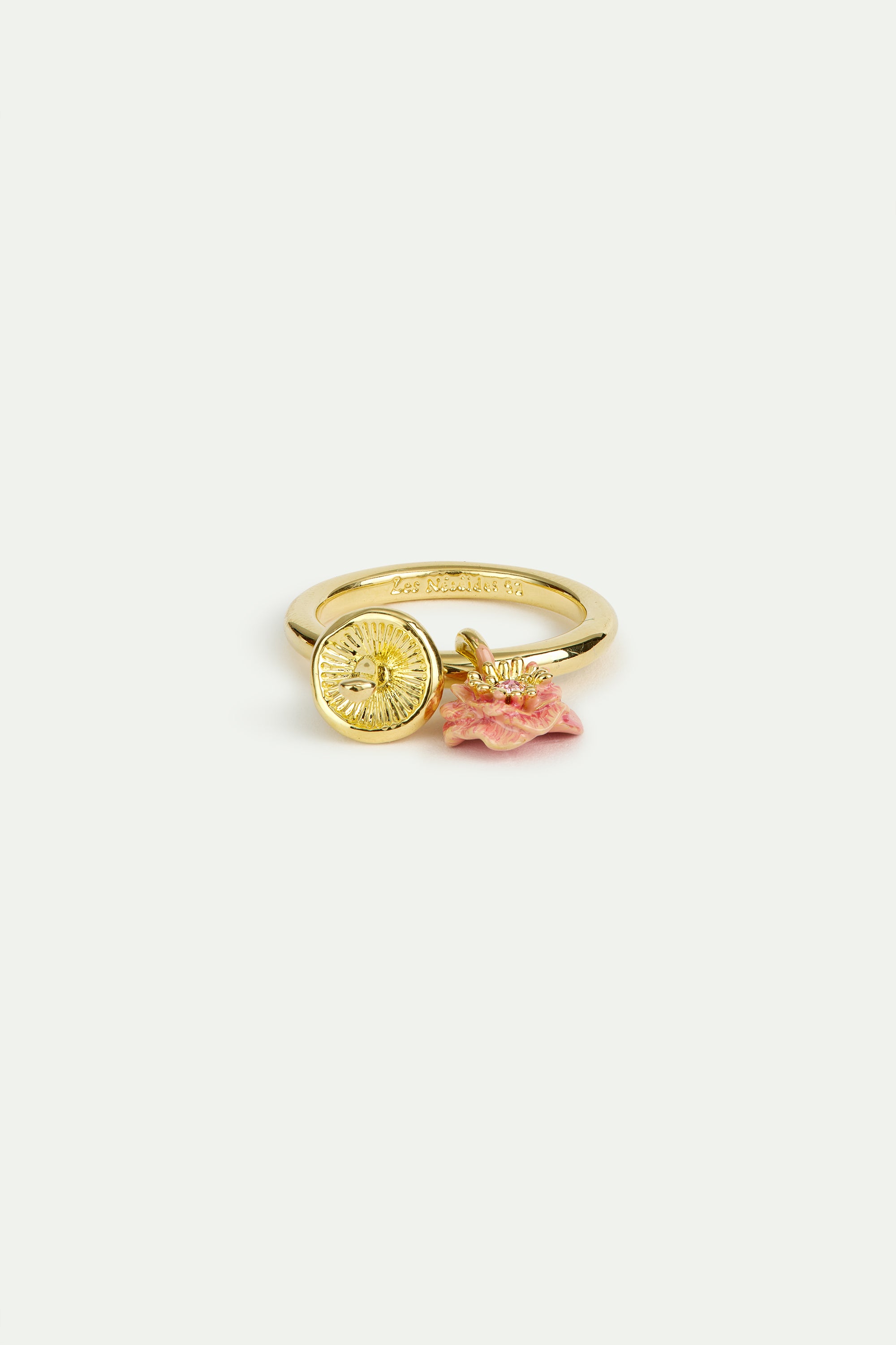 Bague charm's anémone rose et champignon doré
