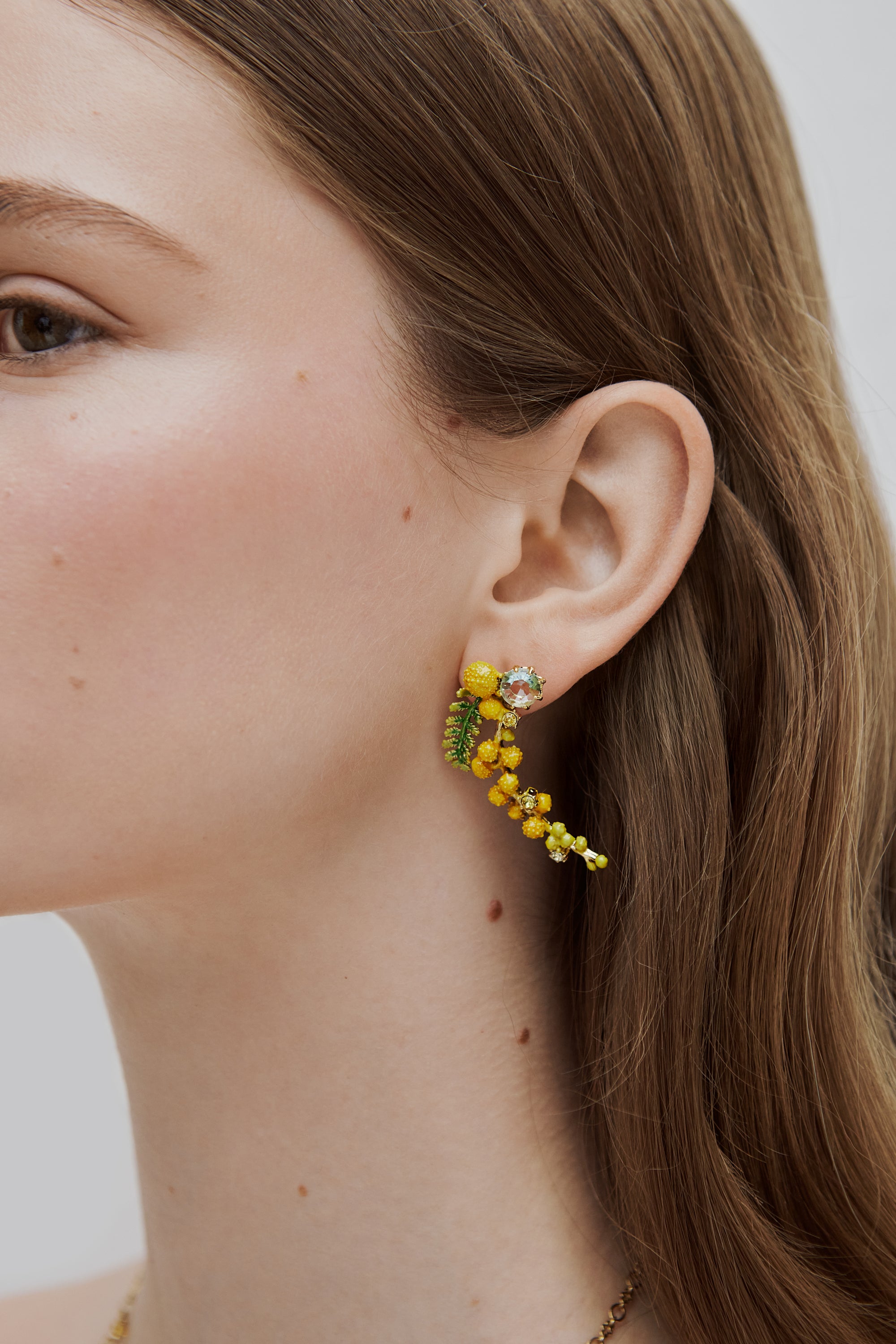 Boucles d'oreilles branche de mimosa et fougère